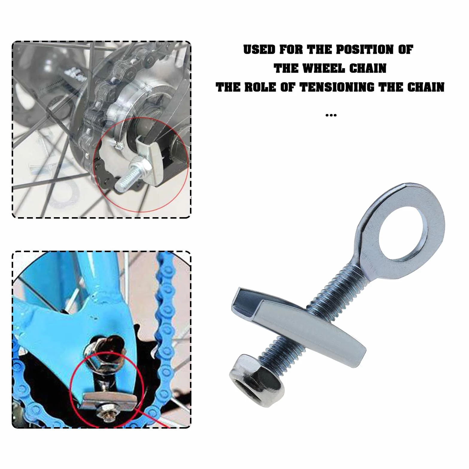 4 Piezas Ajustador Tensor de Cadena de de 10mm con Tuercas Antisuelto de Acero Plateado para Mini Moto Bicicletas de Carrera Motos de Cross Quads