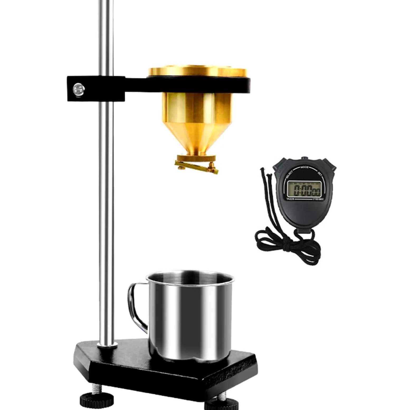 Viscosímetro De Copa para Pintura, Copa De Flujo Ford De 100 Ml con Soporte Ajustable Y Cronómetro, Boquilla De 4 Mm, 112-685 CST, para Pruebas De Pintura, Tinta, Recubrimientos Y Barnices.