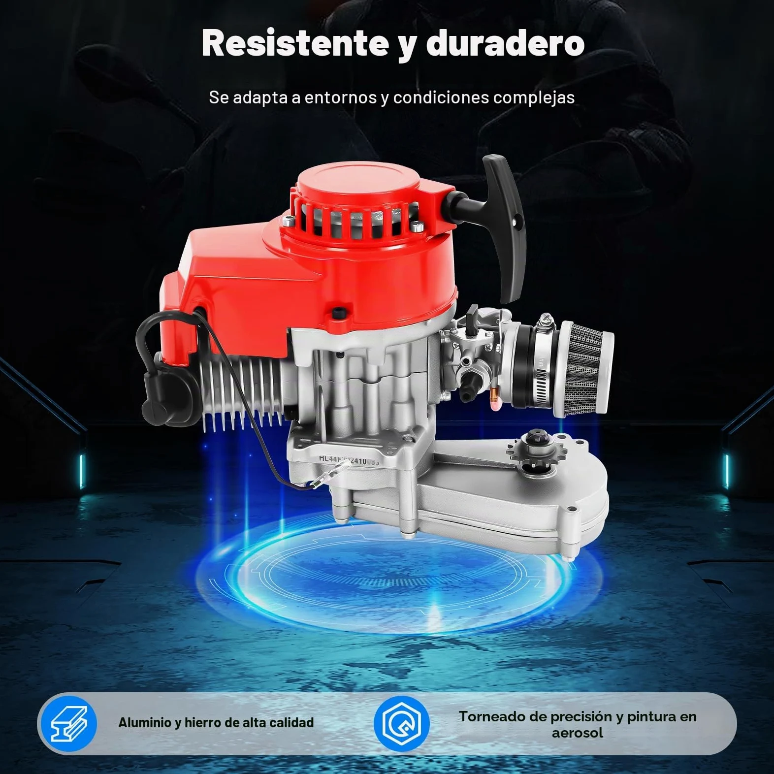Pocket Bike Motor 49 ccm Motor de 2 tiempos 44 mm de orificio, Pocket Quad Motor L7TC bujías tamaño mini motor de gasolina motor de gasolina con asas y cable de acelerador, motores de pocketbike