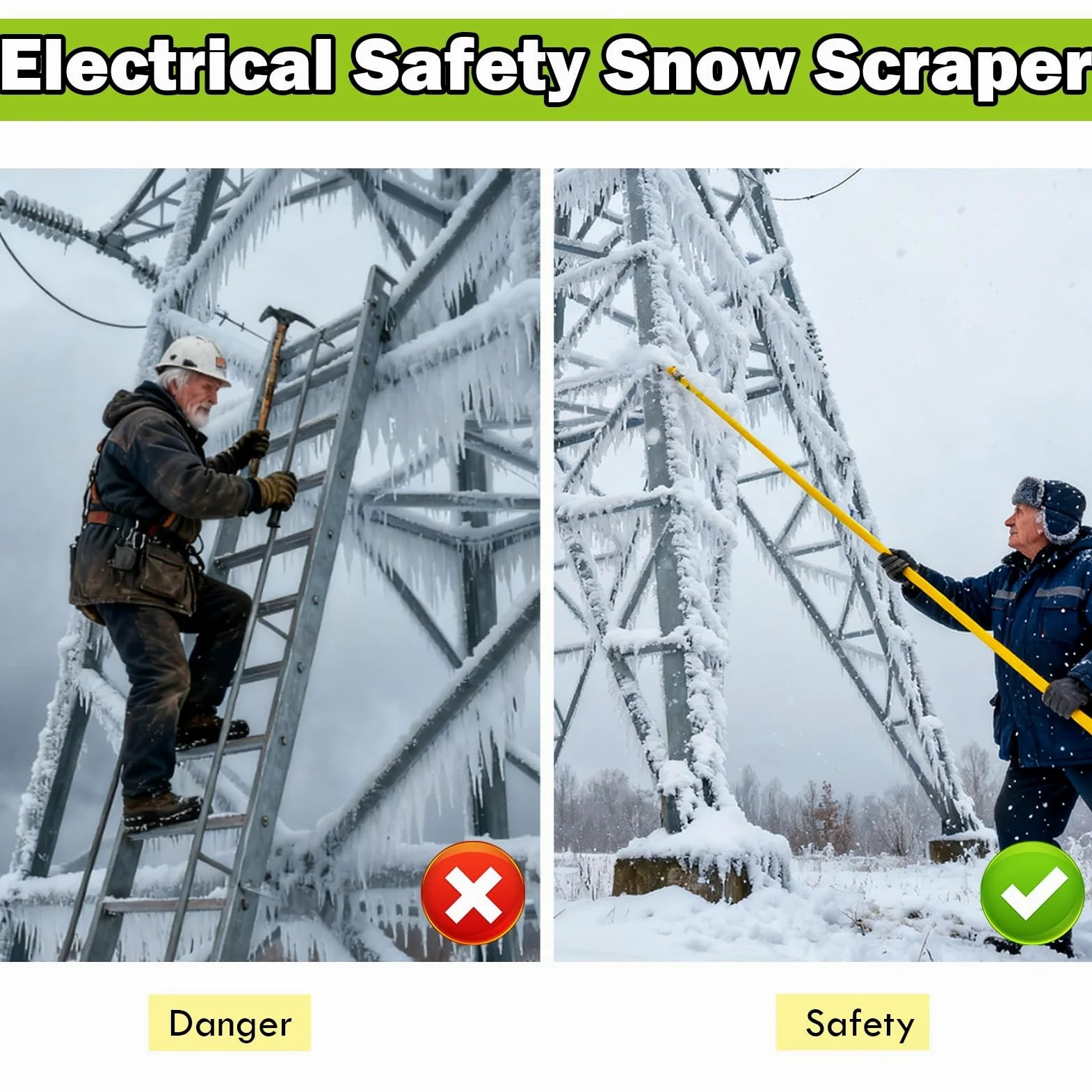 AMUFJJ rascador de Hielo Kit De Rascador Hielo Portátil con Aislamiento para Nieve, Palo Fibra Vidrio Extraíble 6 M, Herramienta para Eliminar, Y Escarcha, Equipo
