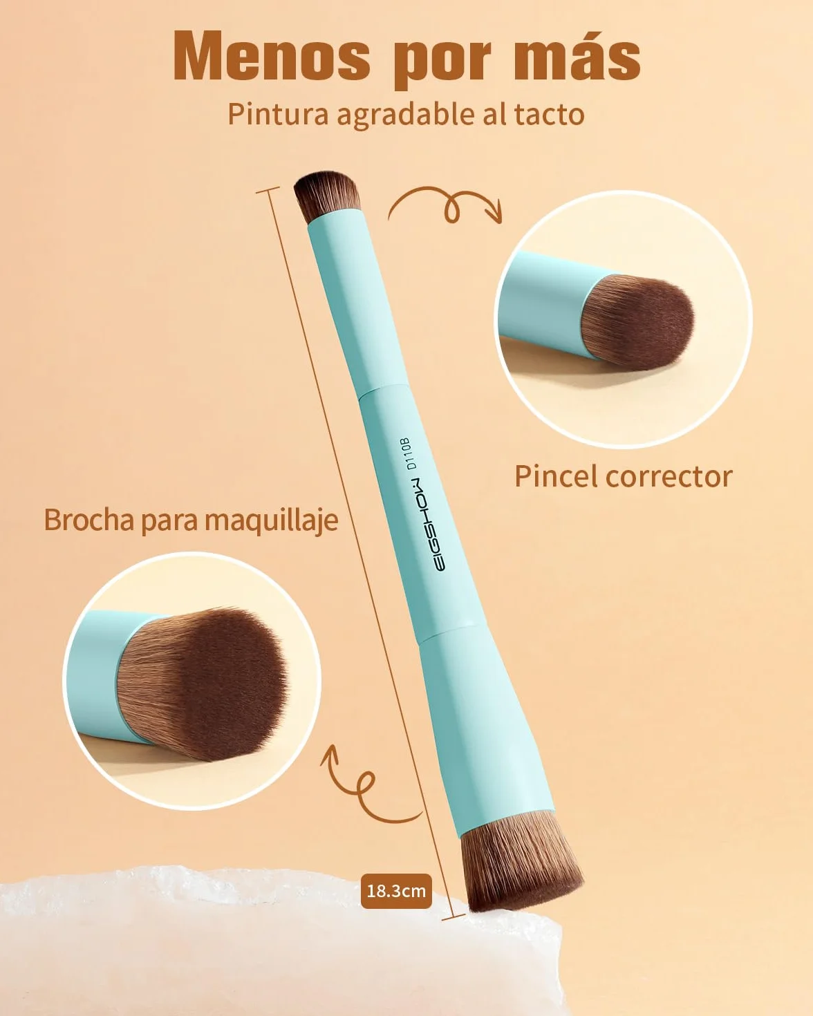 EIGSHOW Brocha de Maquillaje Doble Punta Base y Corrector, Vegana Libre de Crueldad D110 Cian