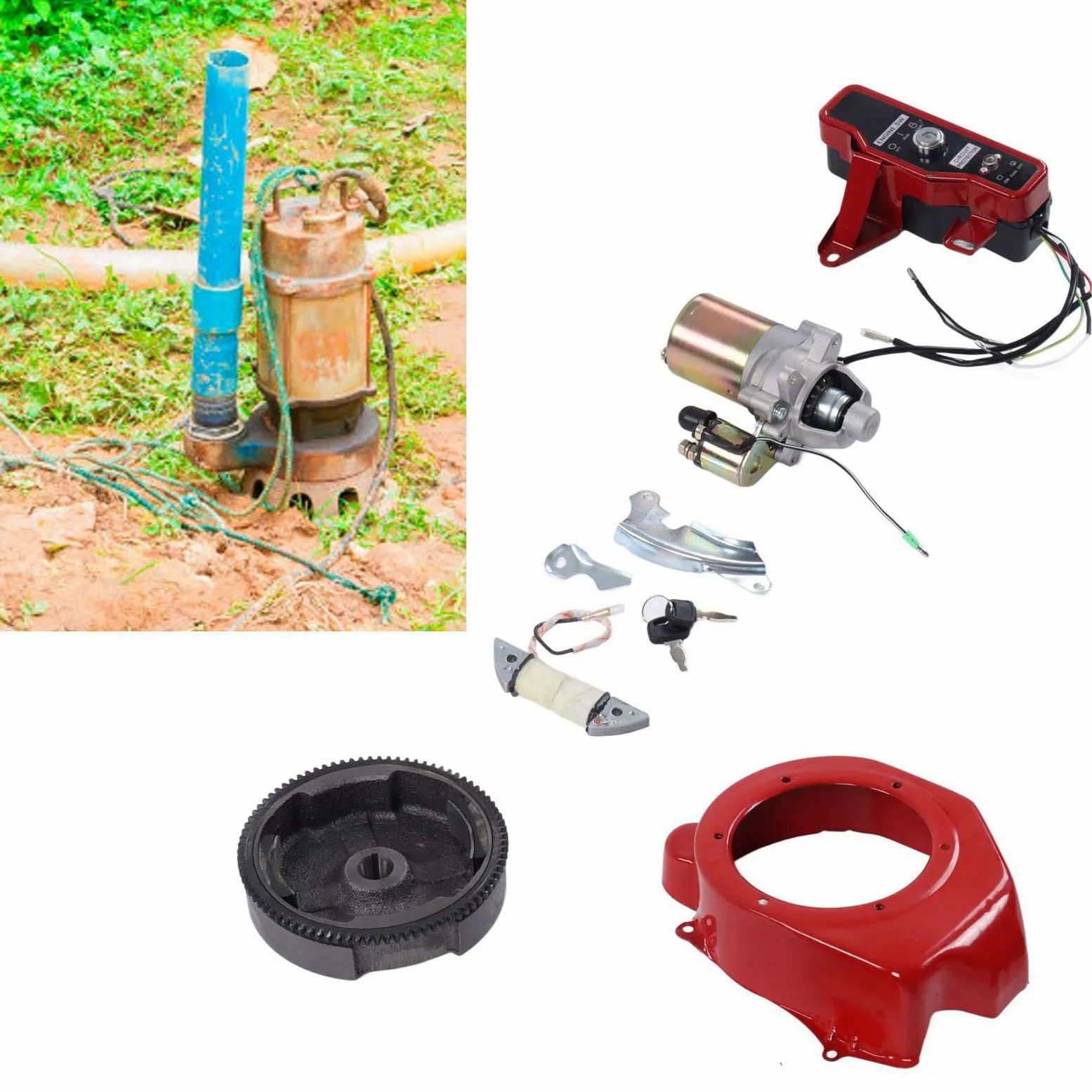 Kit de arranque eléctrico GX160 2KW 3KW Incluye motor con volante de inercia, cubierta grande eléctrica, compatible con generadores de gasolina 168F 170F