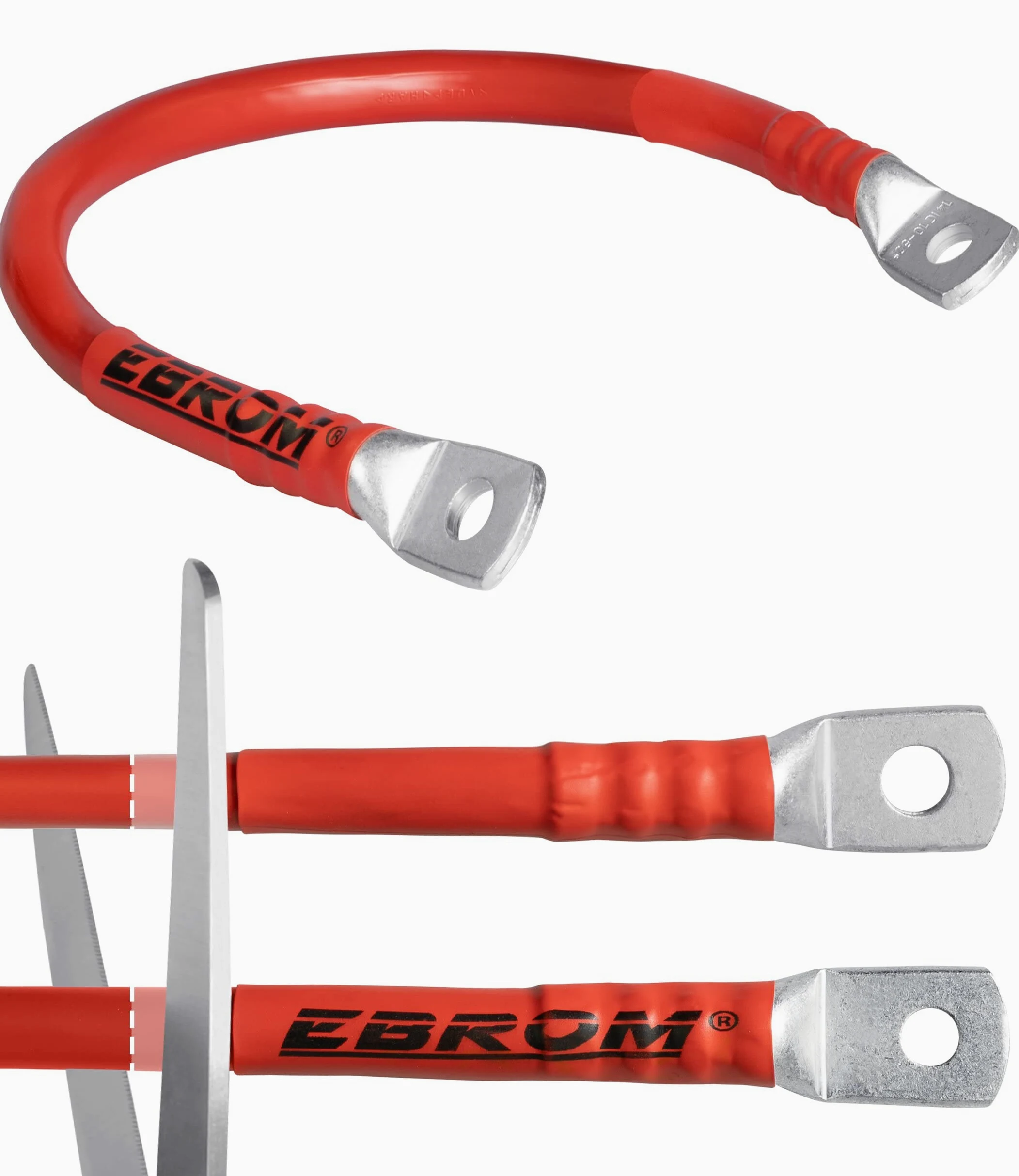 EBROM Cable de batería rojo y negro, 12 V, longitud deseada de 30 cm hasta 5 m, sección transversal: 16 mm² para corrientes de hasta 82 A, con 2 terminales de cable M8 para baterías de alimentación y