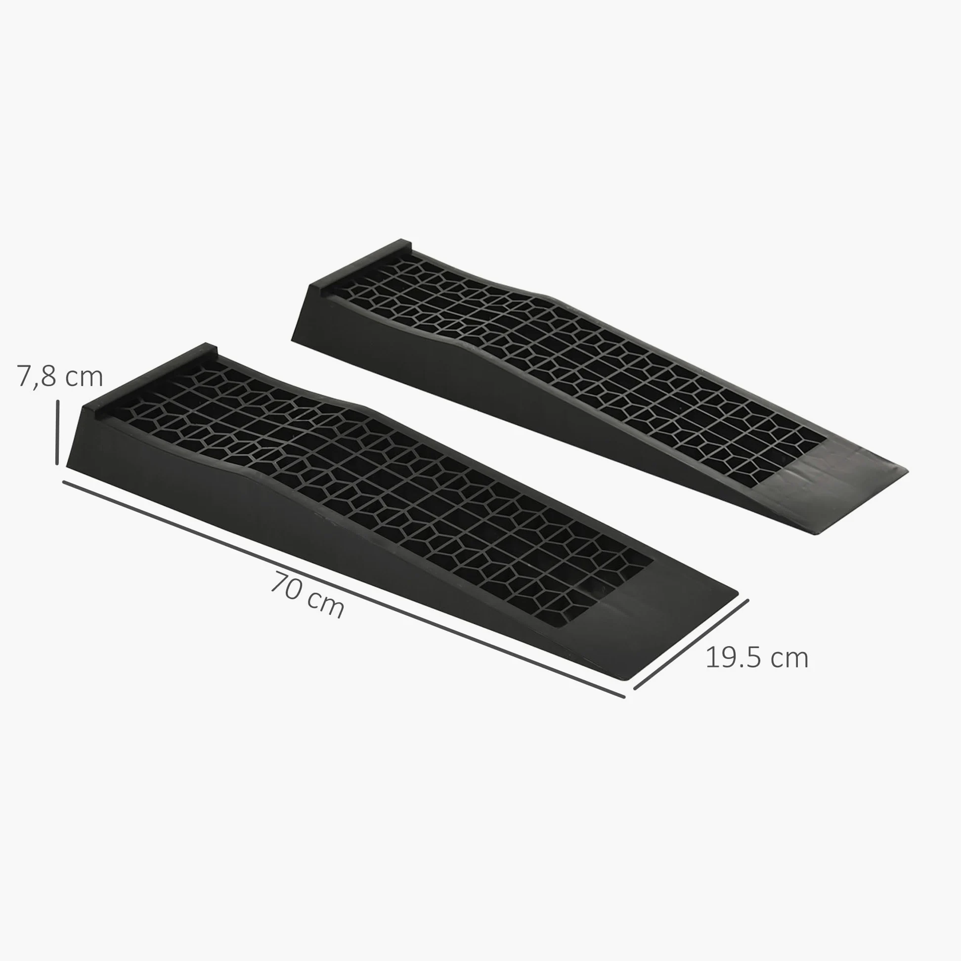 HOMCOM Juego de 2 Rampas para Coche de Plástico, Rampas Portátiles Carga hasta 3 Toneladas para Coches SUV Furgonetas Pequeñas, Antideslizante, Estable, 70x19,5 cm, Negro