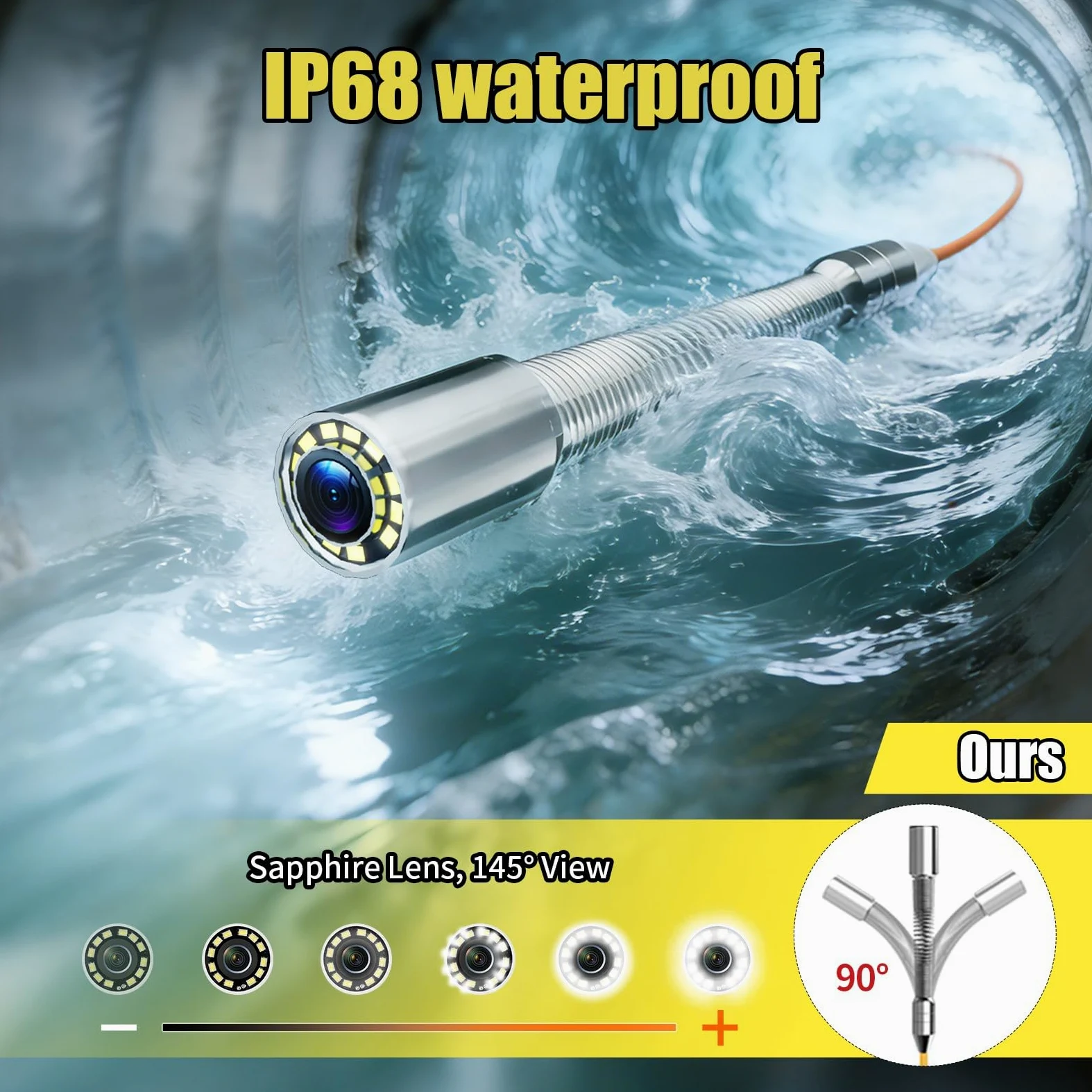 Detector De Drenajes,Borescope,Cámara De Tuberías,Pantalla AHD 7"30M | Cable Con Marcas Métricas,Sonda Autoequilibrada 18mm,1080P HD,8 Lámparas LED Blancas,Tarjeta 32G,Inspeccion Cavidades Paredes