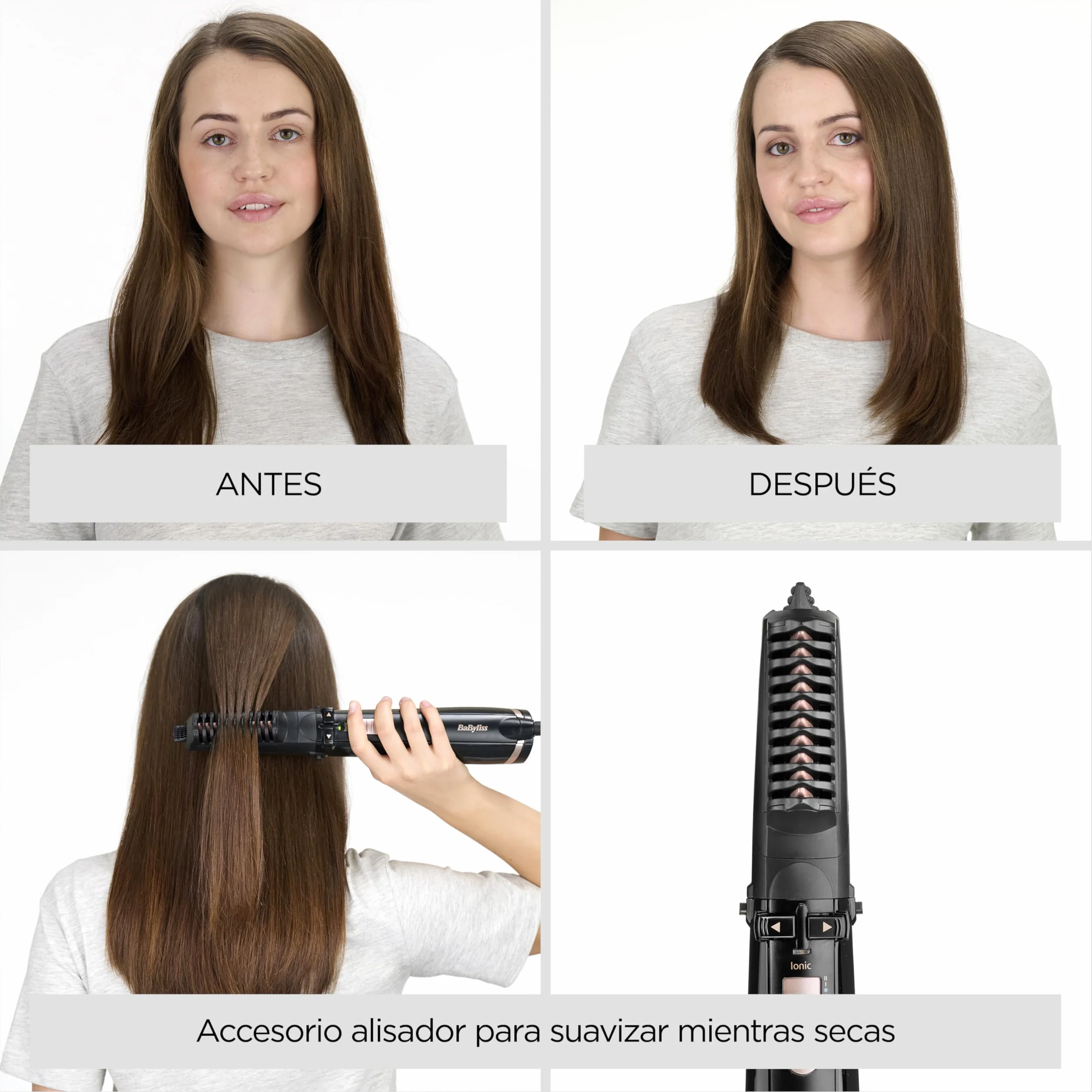 BaByliss AS200E Cepillo Rotatorio de Aire Styler Iónico con 4 Accesorios Secador Alisador Voluminizador Negro