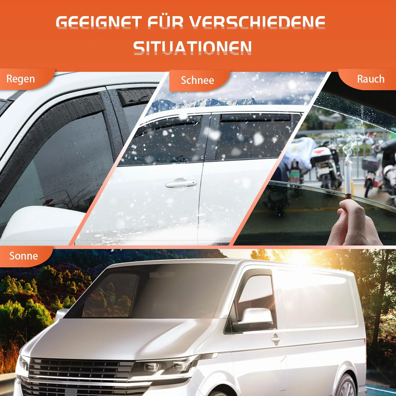 GEARMONSTER Deflectores de viento compatibles con Volkswagen T5 2003 – 2015 y T6 a partir de 2016 en adelante, 2 unidades, color negro