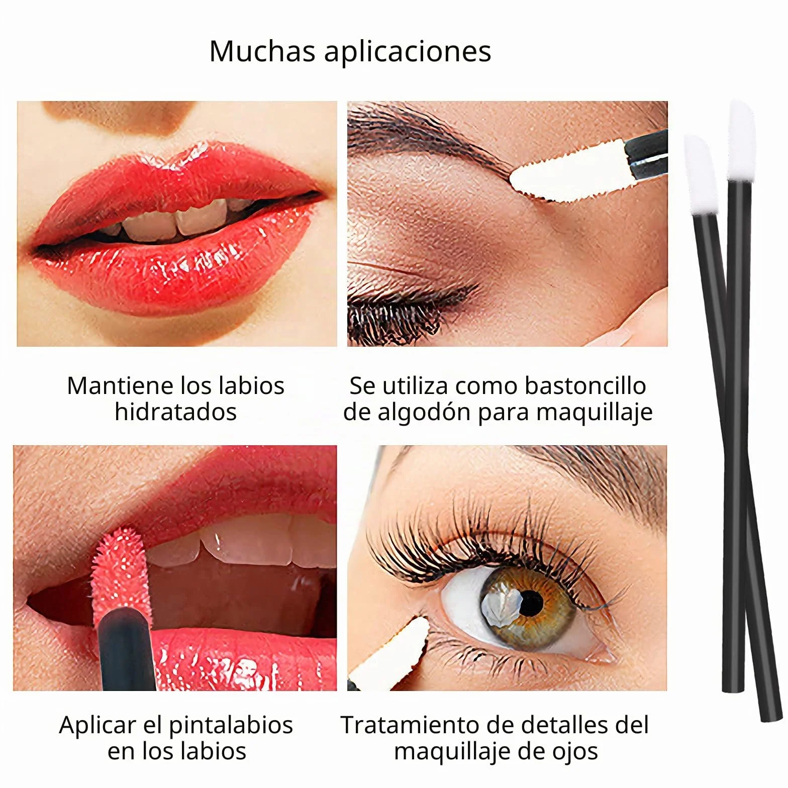 VEGCOO 300 Pinceles Desechables para Labios y Cejas Maquillaje Negro