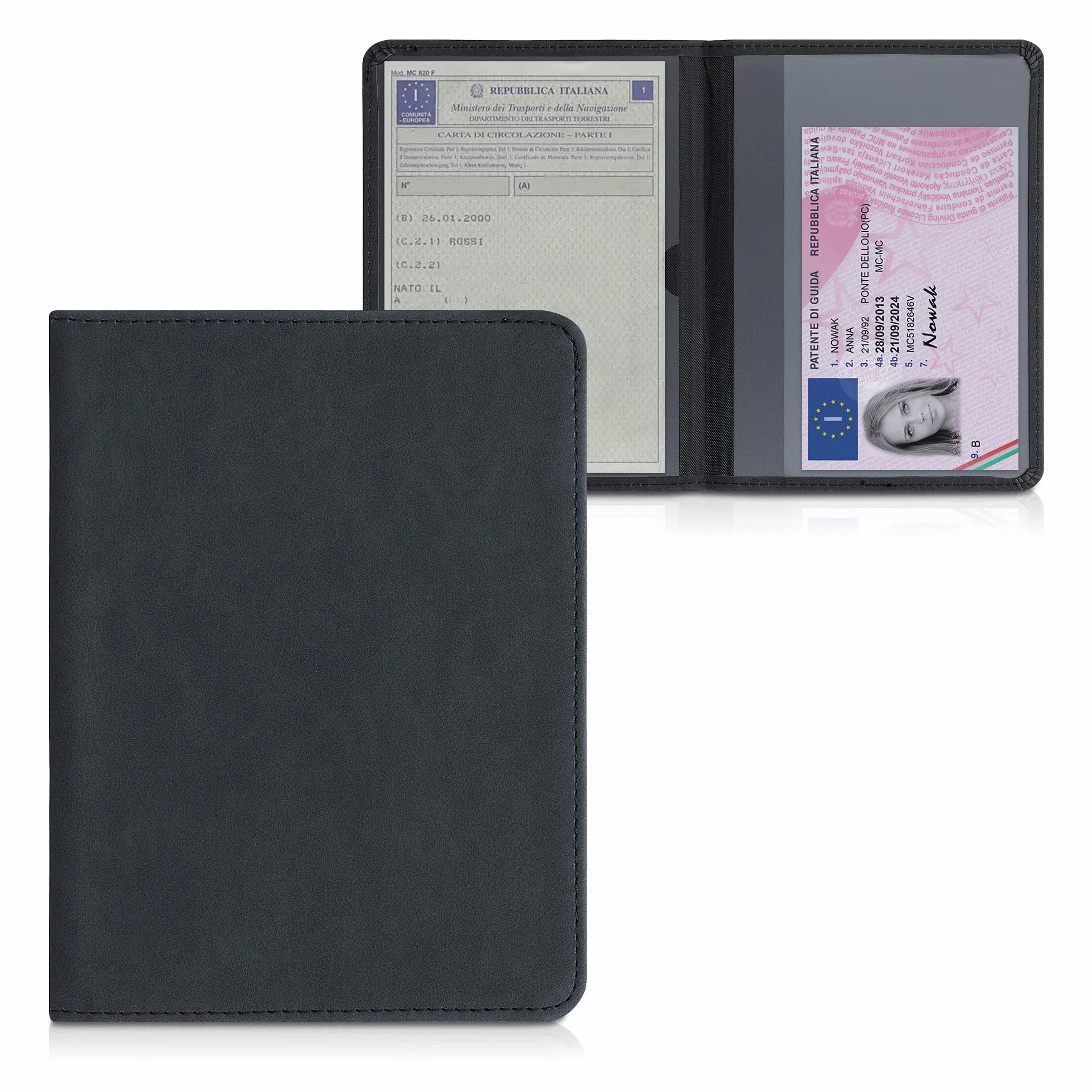 kwmobile Funda para permiso de circulación de coche de ante sintético - Para documentos de 10.5 x 14.8 CM doblados - negro