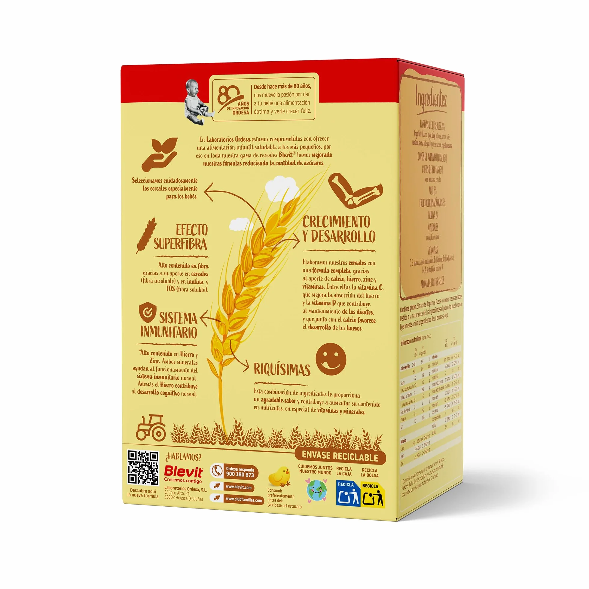 Blevit Superfibra Multicereales Papilla 8 Cereales con Muesli, Miel y Fruta 500g para Bebé 8 Meses