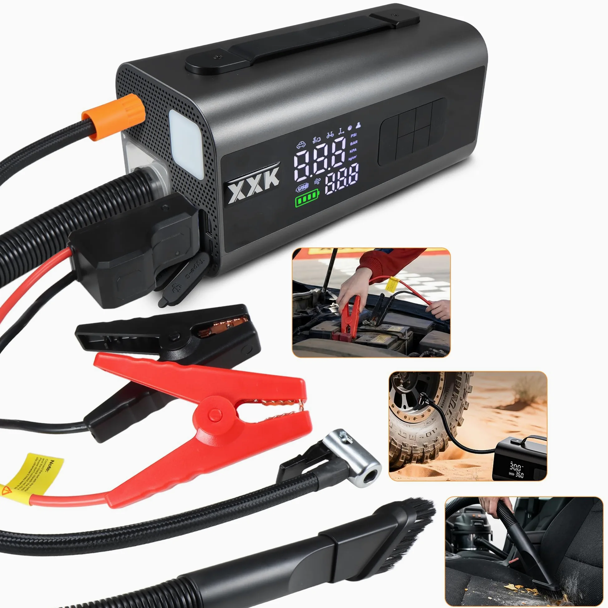 Compresor de aire portátil para inflador de neumáticos y arrancador de coche, bomba de aire de 150 PSI con medidor digital, luz LED, apagado automático, succión de aire y soplado, para pelotas de