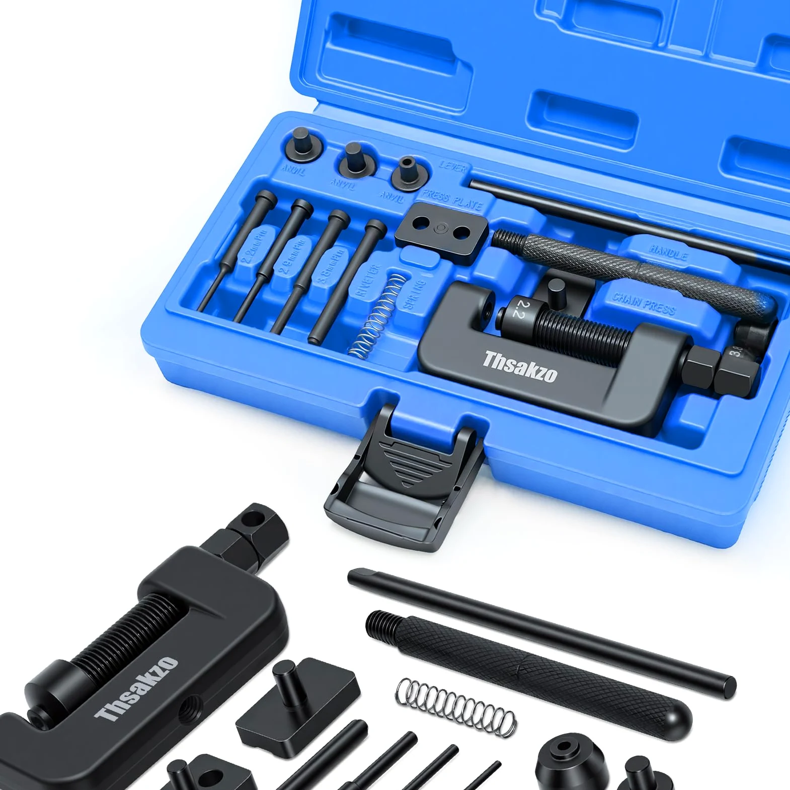 Thsakzo13 Piezas Kit de Kit Cadena Moto, Rompedor de Cadena de Motocicleta interruptores de cadena para motocicleta, herramienta de extracción de cadena y kit de remachadora cadena moto