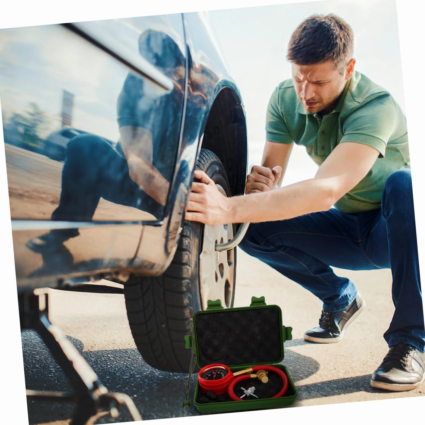 Ciieeo Manómetro de Presión para Neumáticos de Coche, Latón y Goma, Medición Precisa, Instalación Fácil, Adecuado para Proyectos de Modificación de Coche