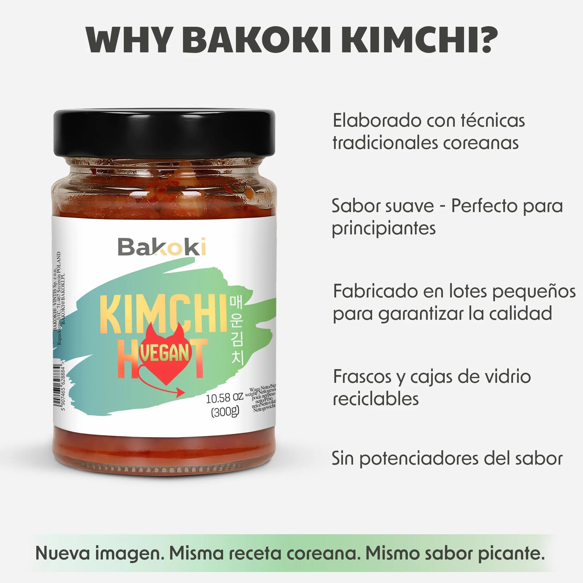 Bakoki Premium 매운 김치 Hot‑Kimchi VEGAN Gochugaru kimchi coreano picante repollo napa fermentado tradicional probiótico umami 2 x 300 g