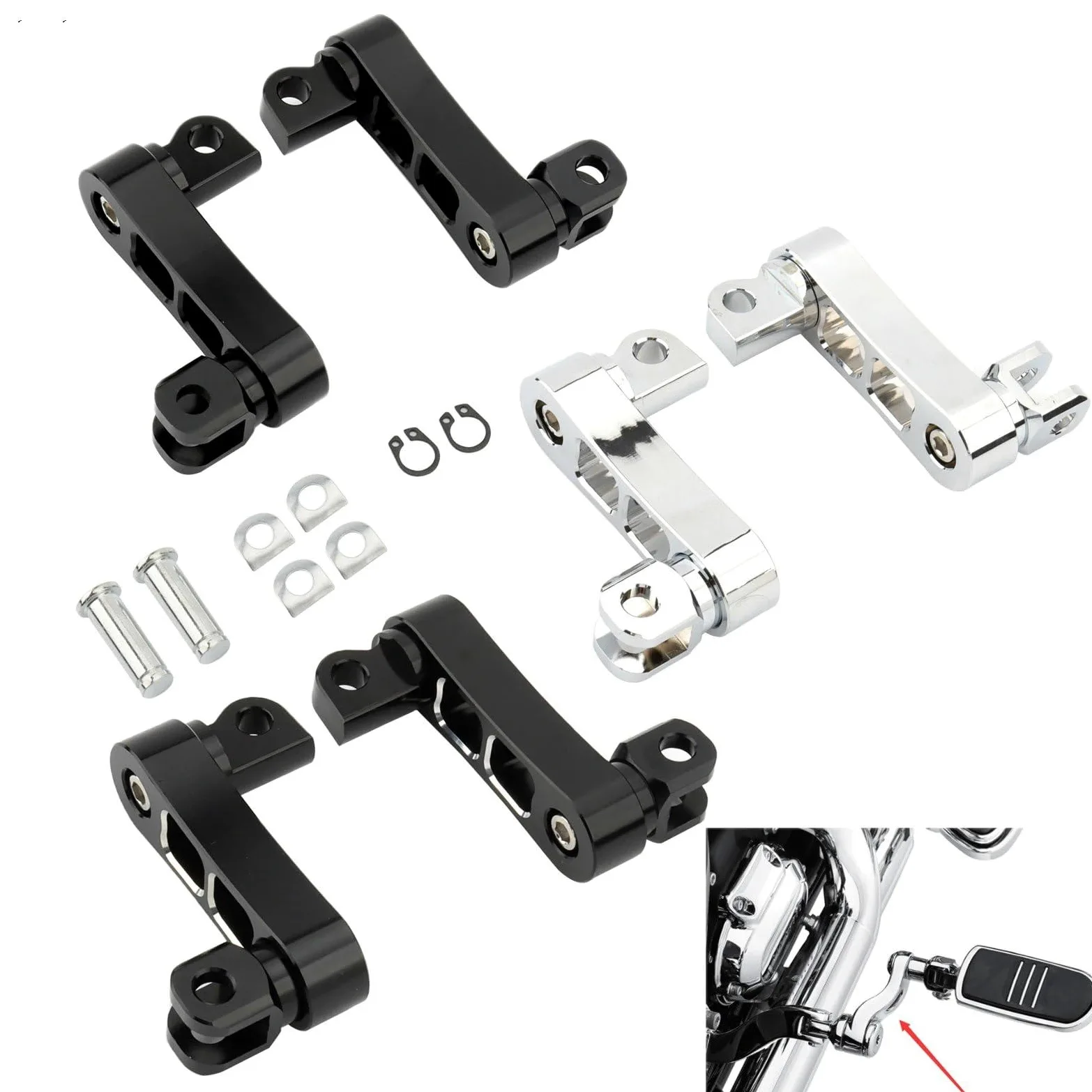 Reposapiés Ajustables Para Motocicleta, Abrazadera Para Pie, Soporte Para Extensiones, Kit De Montaje, Clavijas Para Carretera, Macho Estriberas(Chrome)