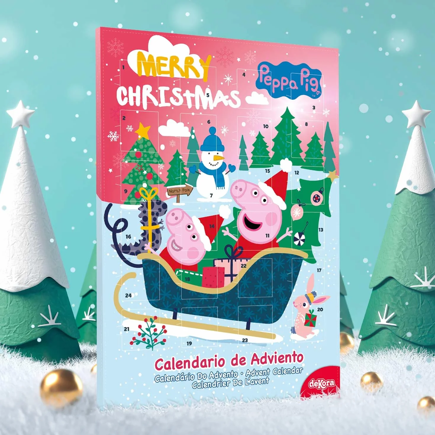 Calendario de adviento Peppa Pig 24 chocolatinas 50g chocolate con leche colorantes naturales Navidad