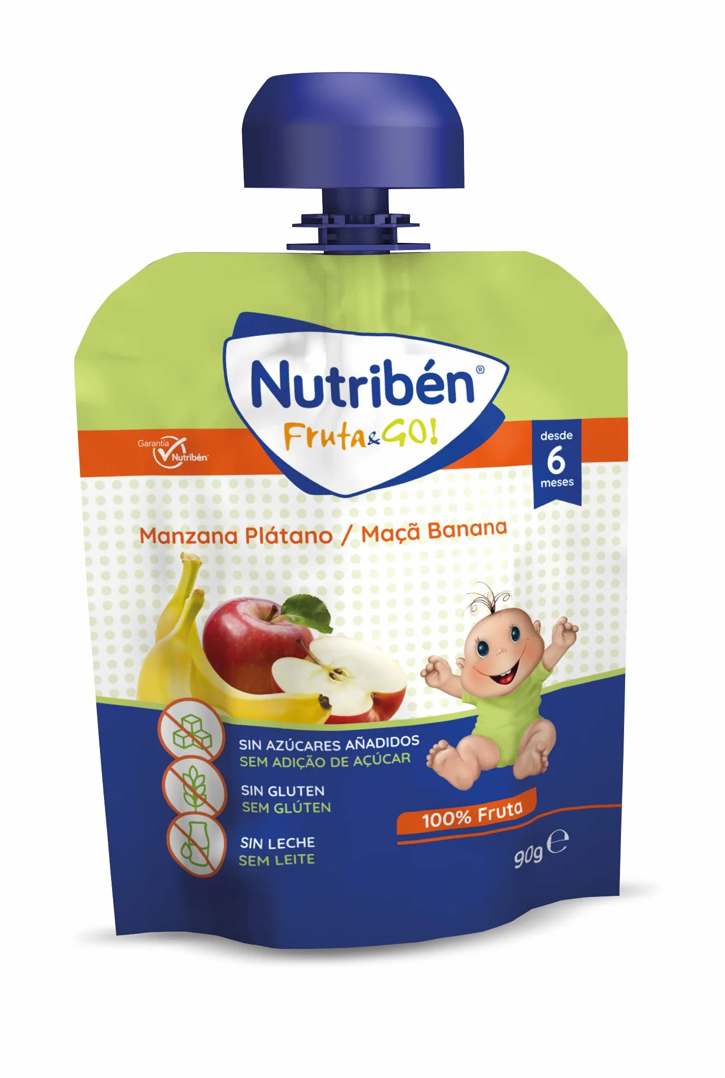 Nutribén Fruta And Go Bolsita de puré de Frutas 100% Natural Manzana Plátano Pack 10 unidades x 90g