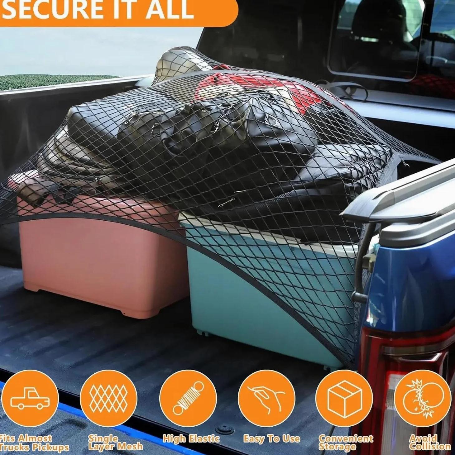 Red de Almacenamiento Red De Carga Elástica De 120 X 120 Cm Organizador De Malla para Caja Camioneta Ideal para Camionetas Ligeras Uso Diario Red Elástica Maletero