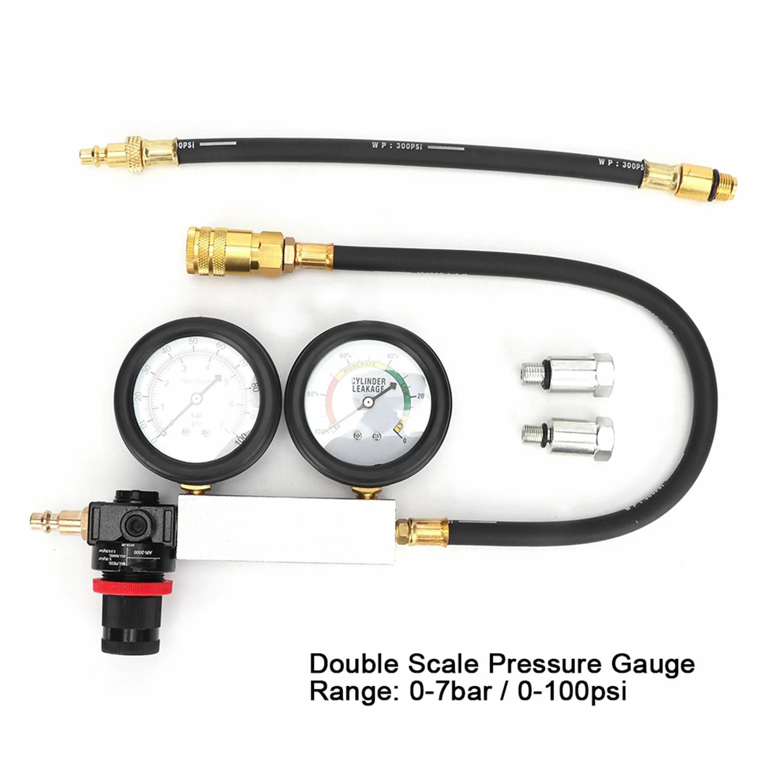 Kit de comprobador de Fugas de Cilindros, Kit Detector de Fugas de compresión con manómetro Doble, comprobador de compresión de Motores de Gasolina
