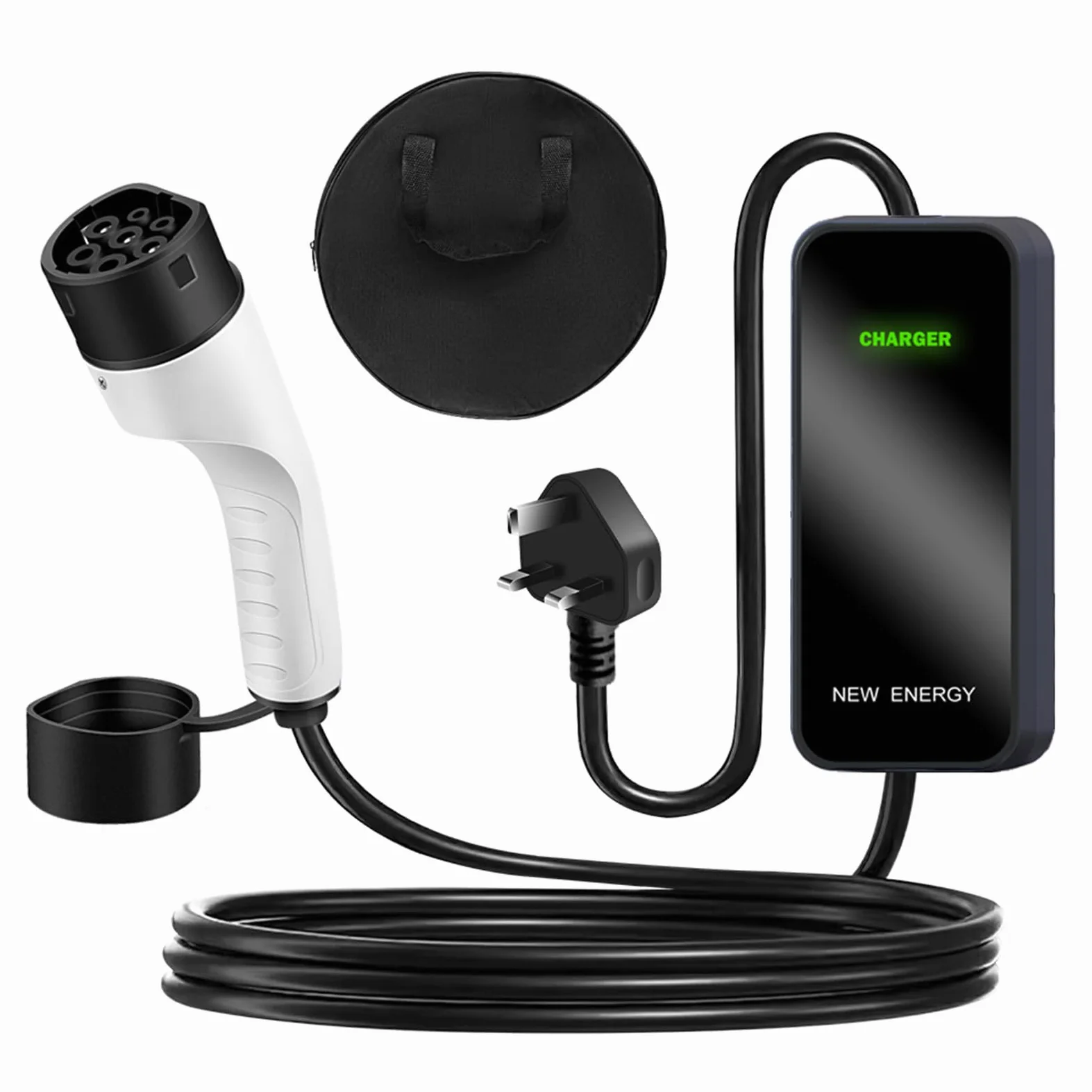 Para Sistema de Carga portátil 5M 13A Cable de Carga EV 3 Pines, Negro | Cargador rápido para vehículo eléctrico Cargador para coche Reino Unido Hoy