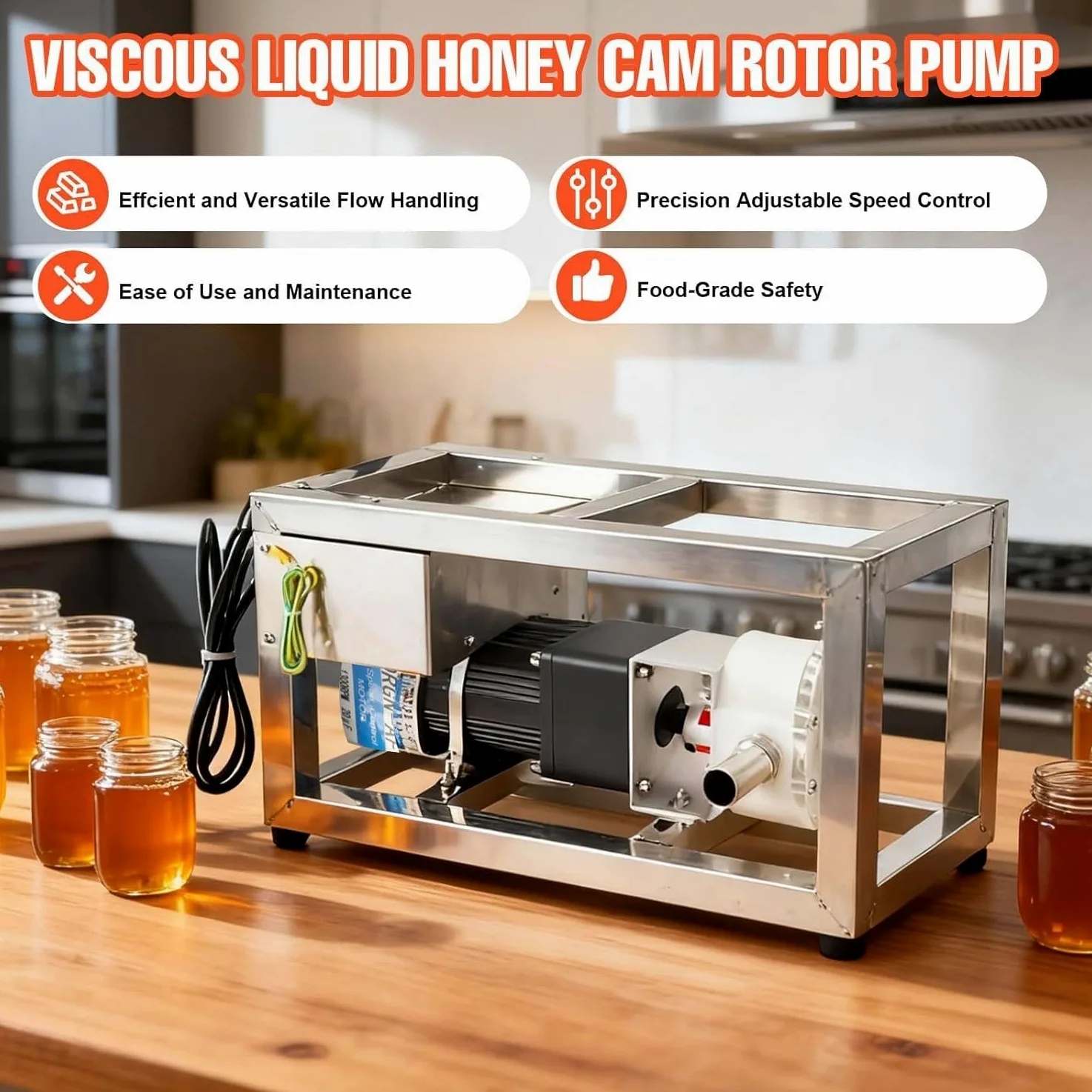Bomba de Transferencia para Líquidos Alimentarios Viscosos 6-10 L/min - Bomba Eléctrica de Miel y Pasta con Engranajes y Velocidad Ajustable - Equipo de Bombeo con Tubo de 3 m