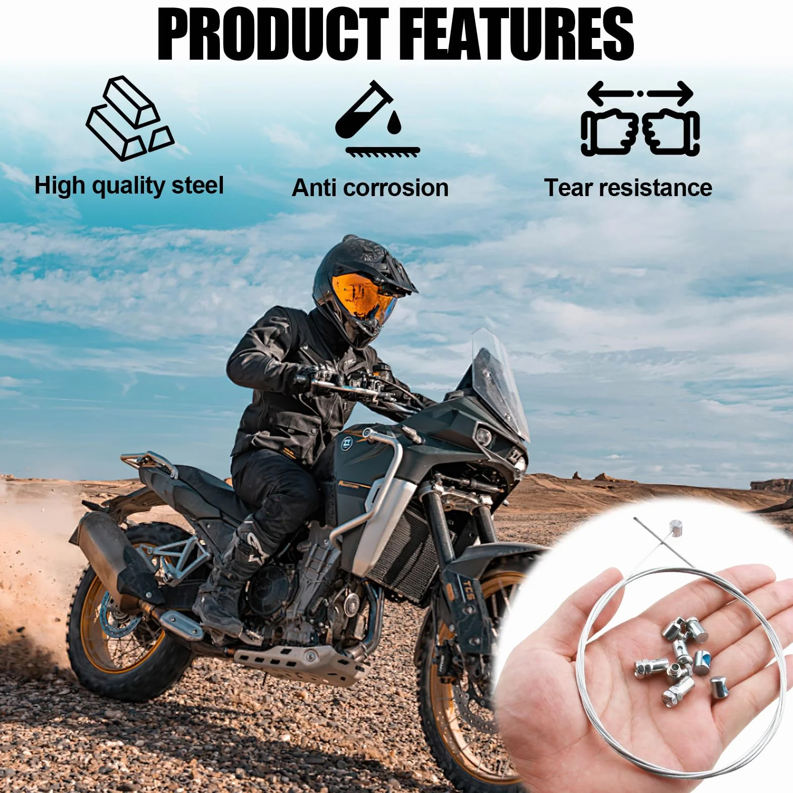 1,2M Ø1,5mm Cable de Embrague Universal para Motocicletas y Bicicletas de Cross, Incluye 2 Abrazaderas de Cable, Acero Galvanizado, Adaptable a Todos los Vehículos de Dos Ruedas Motorizados