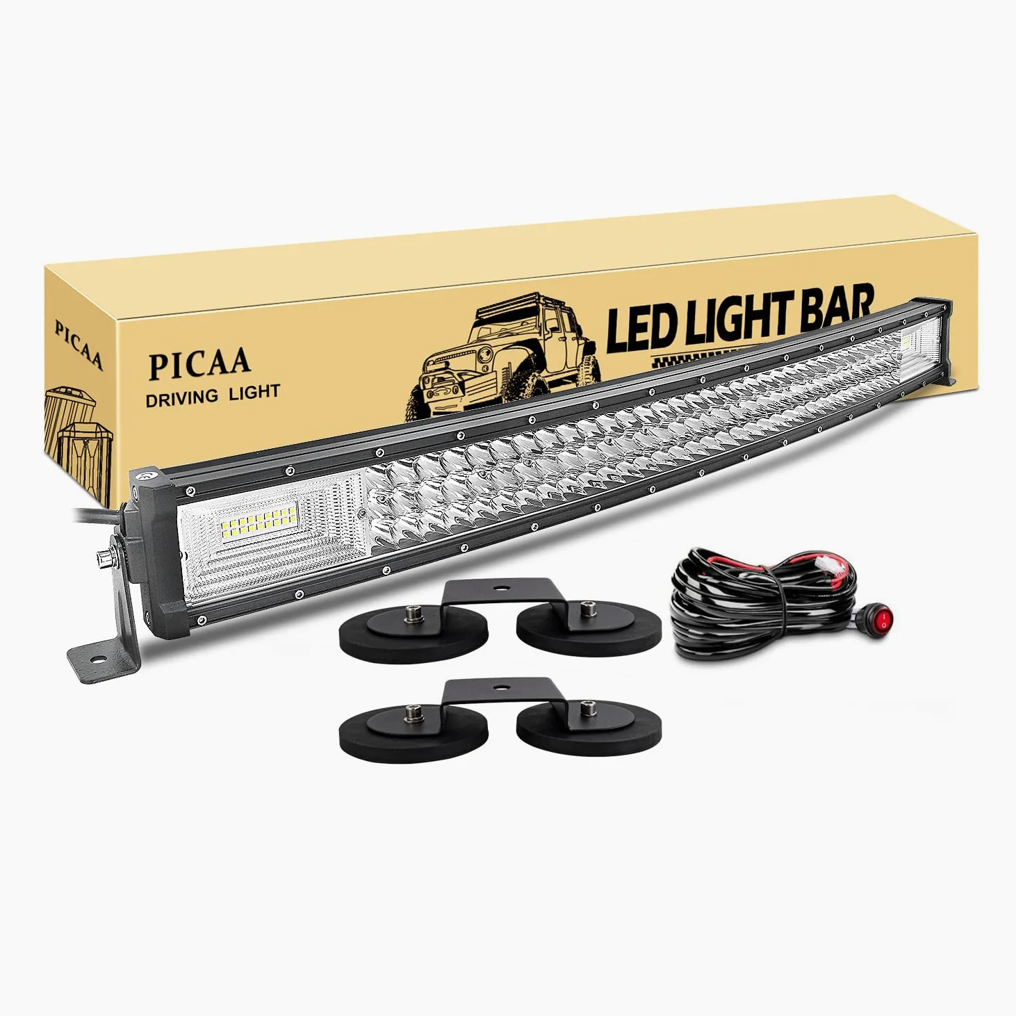 PICAA Barra de luz LED, 32 Pulgadas 78.5cm 405W 7D Barra de Luces LED de Triple Fila Curva Spot Flood Luces para Motocicleta Todoterreno 4WD SUV ATV UTV camión 12V con Soporte magnético-B | Triple fila, impermeable IP67, Rampa de LED, barra luminosa, todo