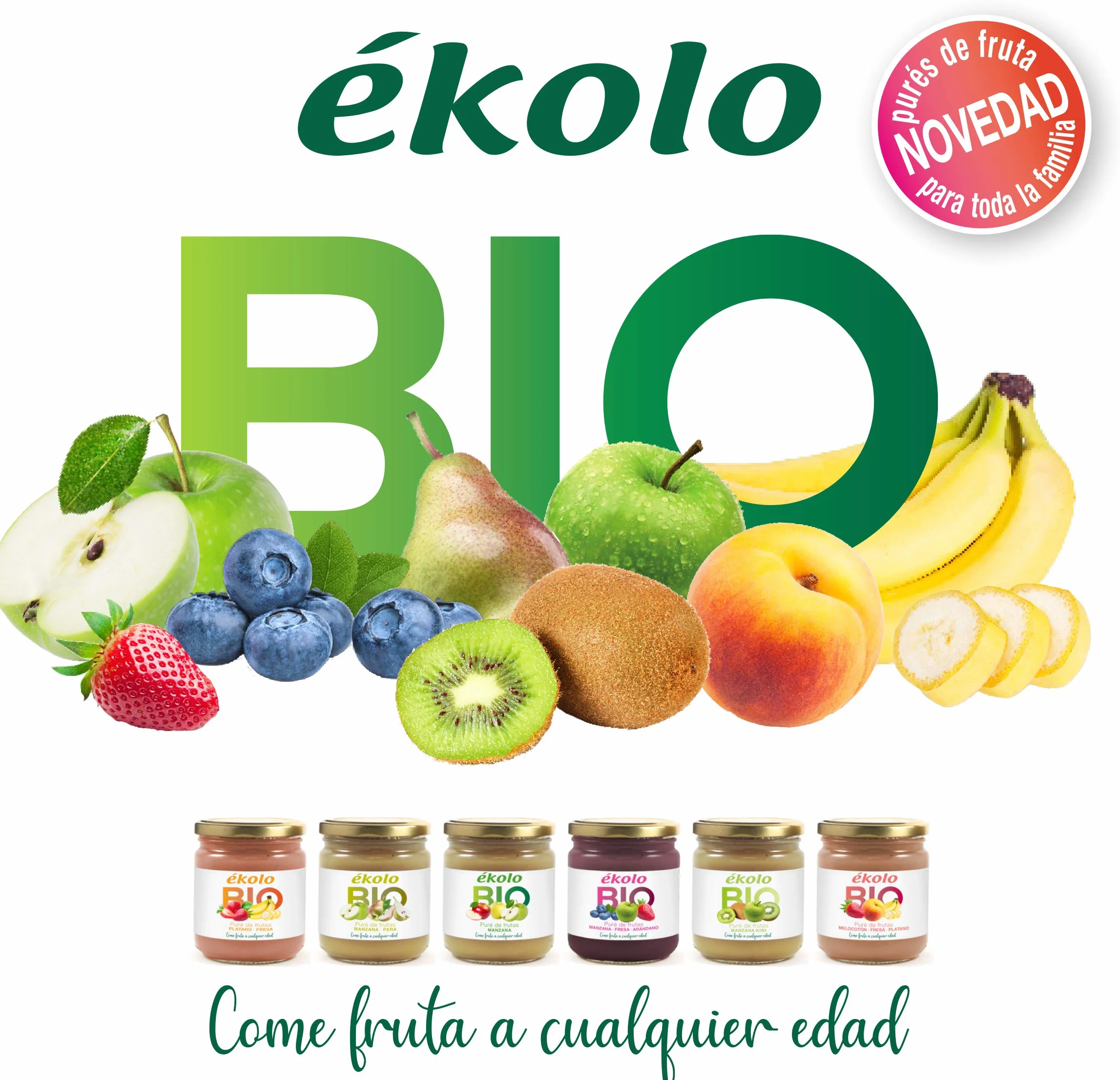 Ekolo Puré De Fruta Melocotón - Platano, Fresa, Bio 1350 ml