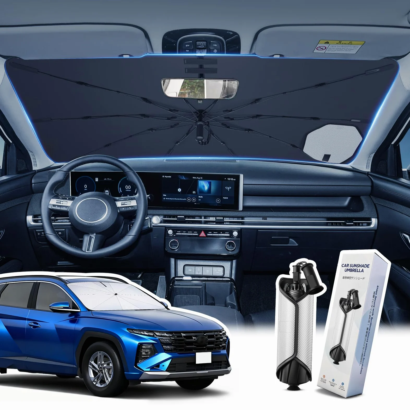 [Actualizado] Parasol para Parabrisas Hyundai Tucson 2022-2026, Parasol Plegable Bloquea Rayos UV & Calor, Protector Visor Solar Fácil de Instalar y Plegar, Accesorio Verano