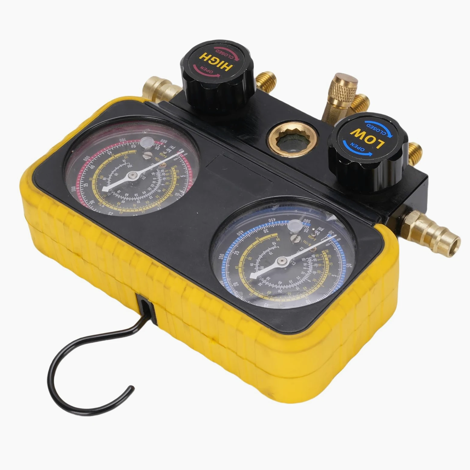 aqxreight Juego de Manómetros para AC Automotriz Compatible con R410A R32 R134A R22 Incluye 3 Mangueras Adaptadores y Herramientas de Carga Ideal para Profesionales y Talleres