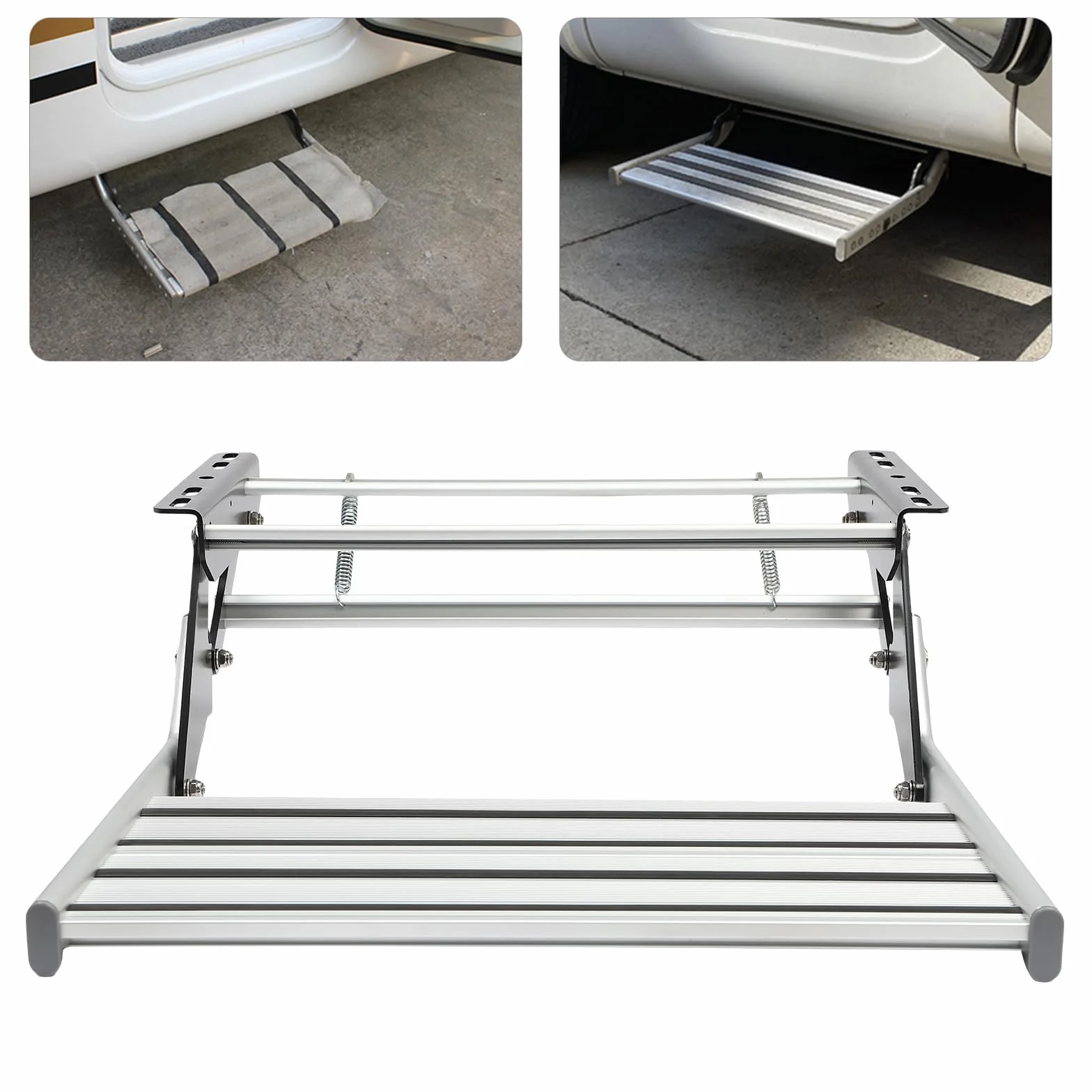 Escalón manual de aluminio para autocaravana (sin iluminación) | Escalón de camping plegable con goma antideslizante y capacidad de carga de 150 kg | perfecto para caravanas | remolque