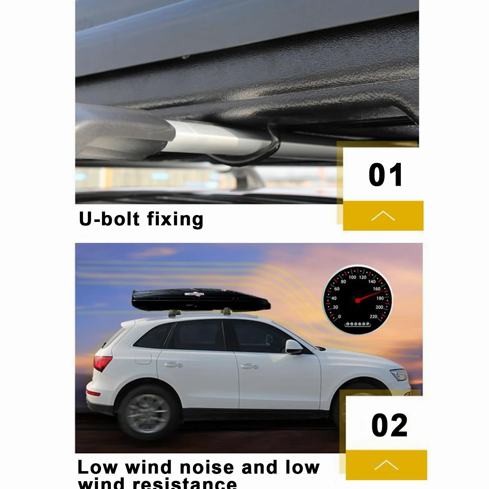 Cofre Techo Coche, Baúl de Techo Rígido de ABS de 300/480/500/550 L con Cerradura de Seguridad y Apertura Lateral, para Coche, Furgoneta y SUV(120x79x24cm)