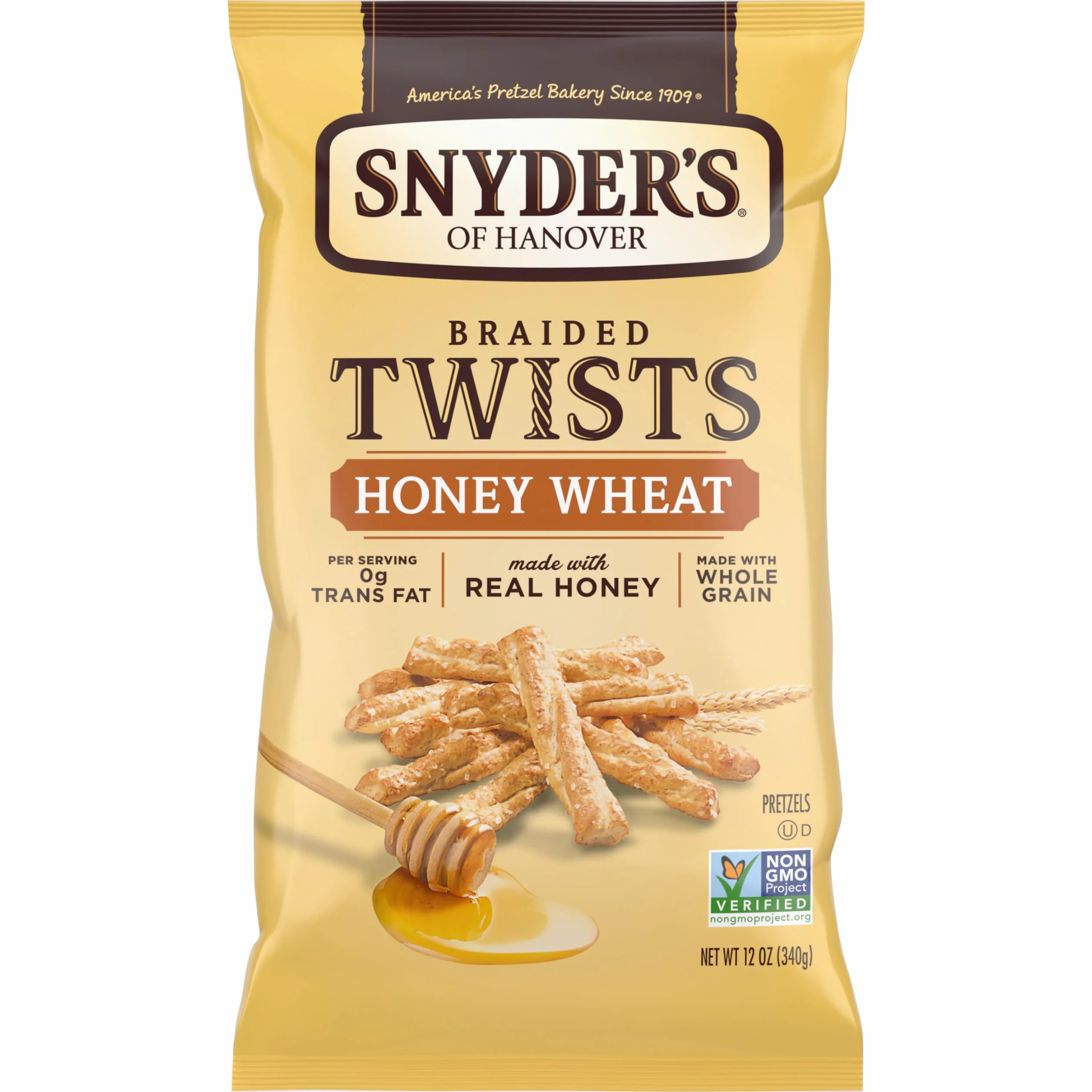 Snyder's of Hanover Pretzels trenzados Twists, trigo miel, 12 onzas