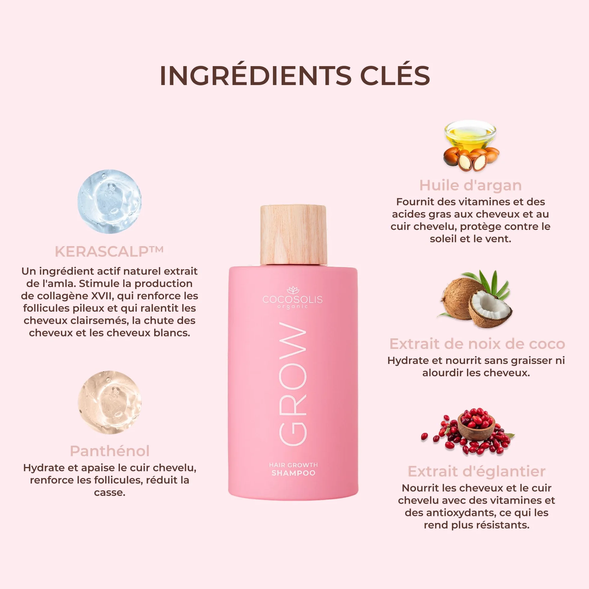 COCOSOLIS GROW Champú Crecimiento Cabello Antienvejecimiento Caída Vitamina E Kerascalp