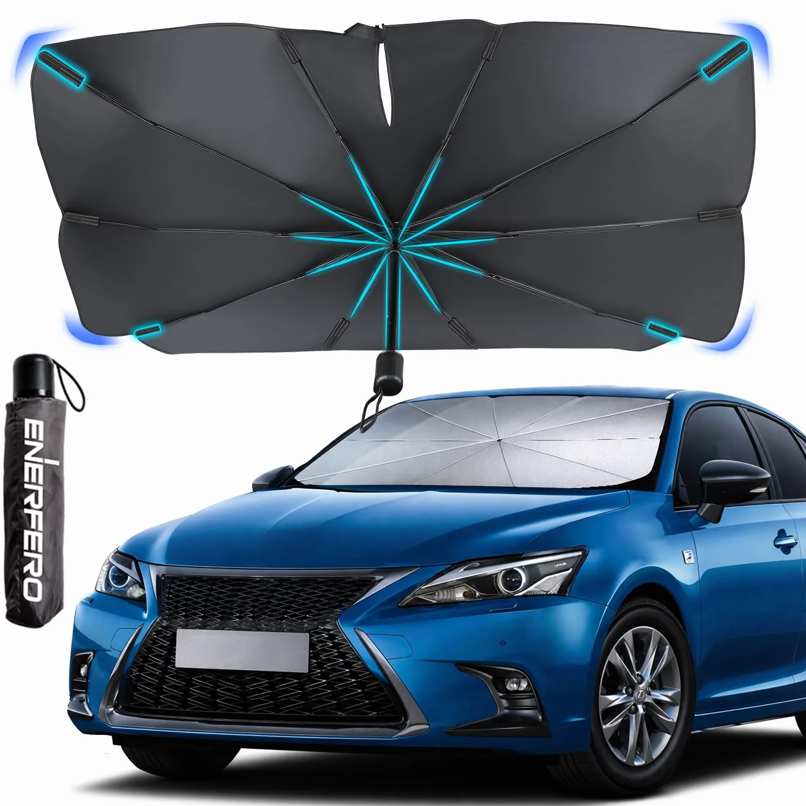 Parasol Delantero Coche Universal 130-140cm 68-80cm Protección UV Plegable Revestimiento Titanio