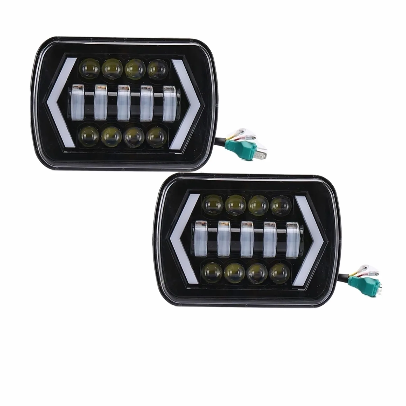 Bombilla para coche 90W 7x6 '' 5X7 Faro LED impermeable blanco DRL ámbar señal de giro H4 faro cuadrado Bombilla LED(A)