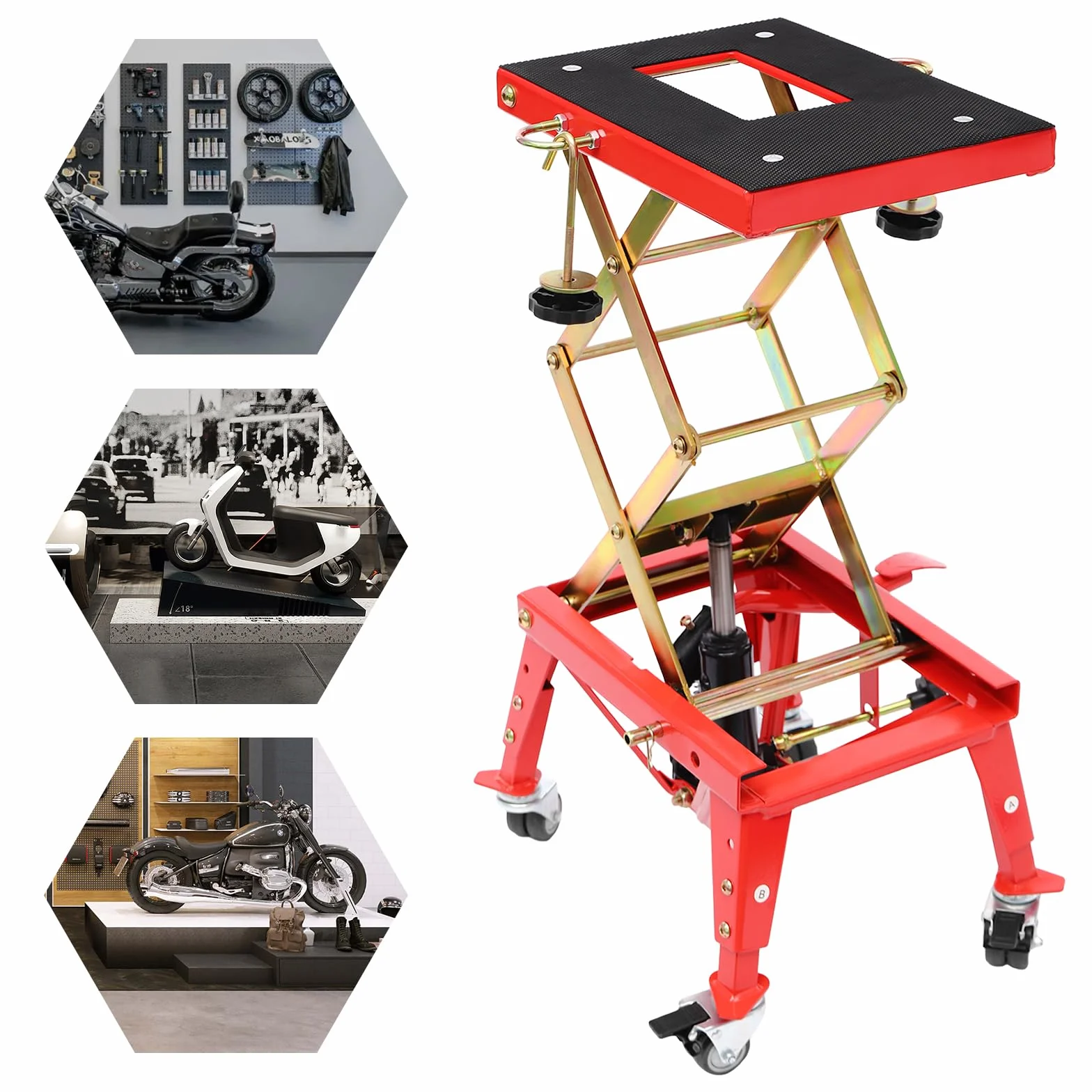 Elevador hidráulico para motocicleta, plataforma elevadora, plataforma elevadora para motocicleta, mesa elevadora con ruedas, altura ajustable 300-800 mm, capacidad de carga 160 kg