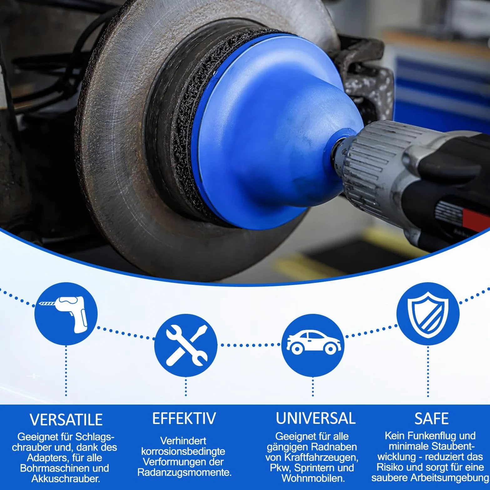 Juego de lijadora de rueda con adaptador de destornillador de 1/2" y 2 discos abrasivos de carburo de silicio, limpiador de bujes de rueda para eliminar el óxido, lijadora de bujes de 150 mm