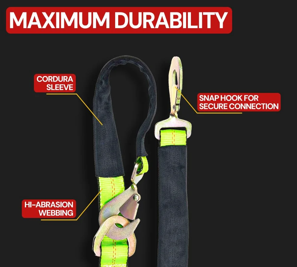 Mytee Products Correa de Brida en V de 2 Pulgadas x 4 pies con Ganchos a presión con Manga Cordura y Correas de Eje, Anillo en D Medio, para Transporte de automóviles, rollback, Cama Plana, camión de
