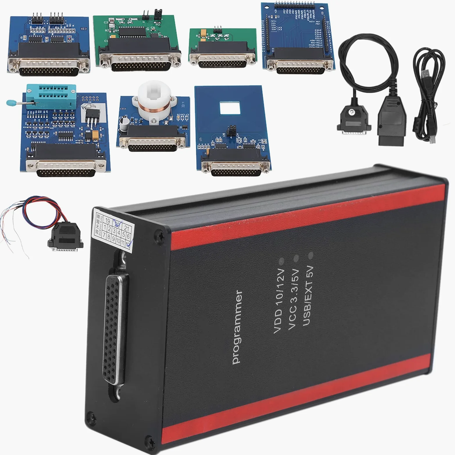 Escáner de Lector de código de automóvil, Kit de Programador de Llave de automóvil Profesional de 12 Piezas, escáner de automóvil Multifuncional con adaptadores completos