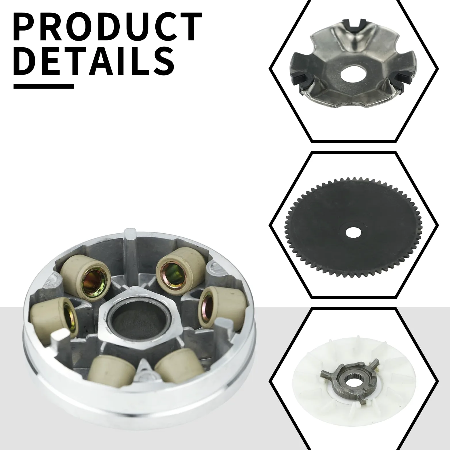 Kit de embrague variador delantero, compatible con motor GY6 de 49 cc, 50 cc, 139QMB y 139QMA, con pesos de rodillo de 6,5 g