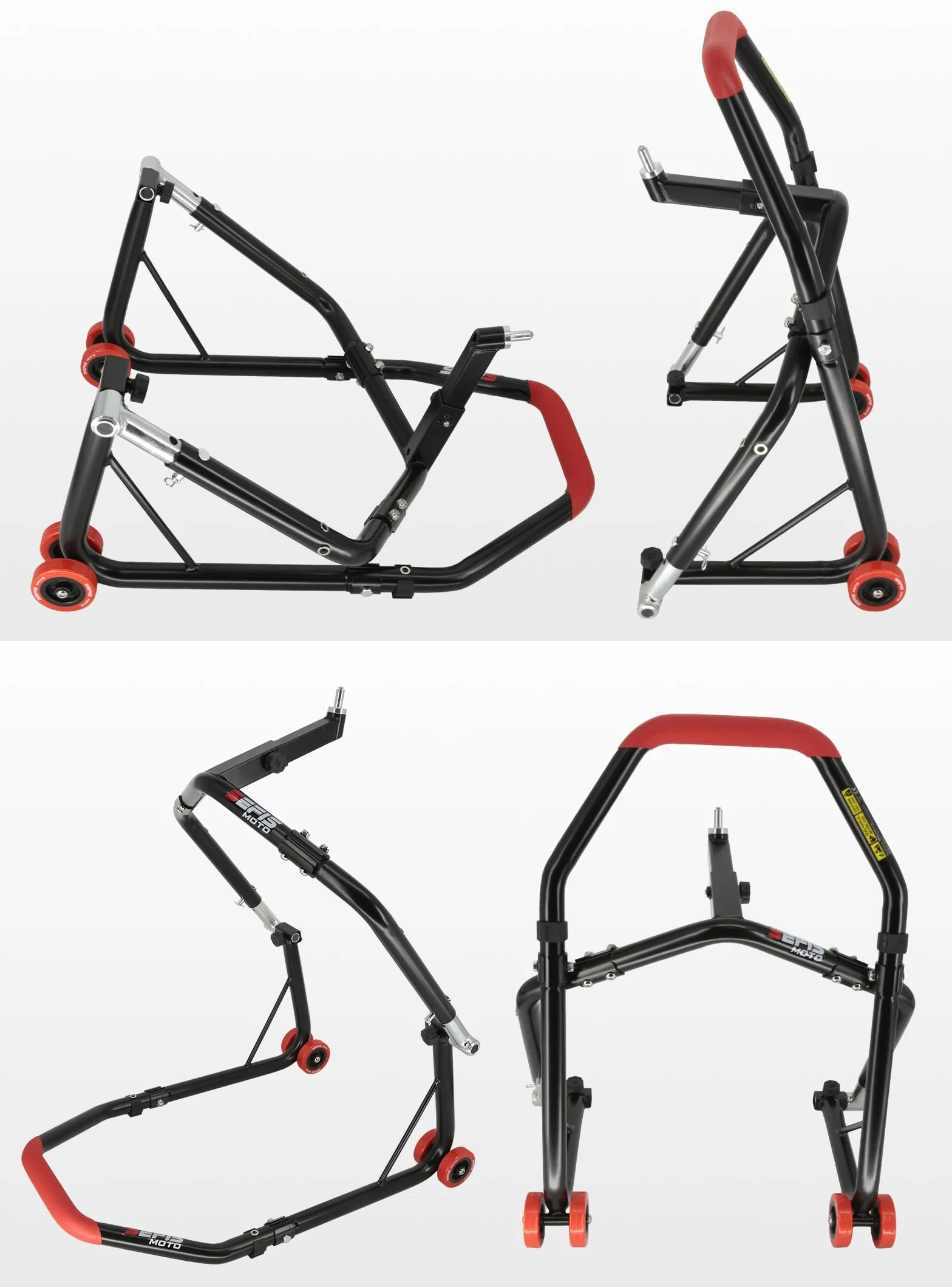 SEFIS D18 Set de caballetes para motocicleta, caballete de rueda delantera, elevador de rueda trasera, soporte de servicio frontal y trasero, caballete de montaje trasero para motocicleta, set de