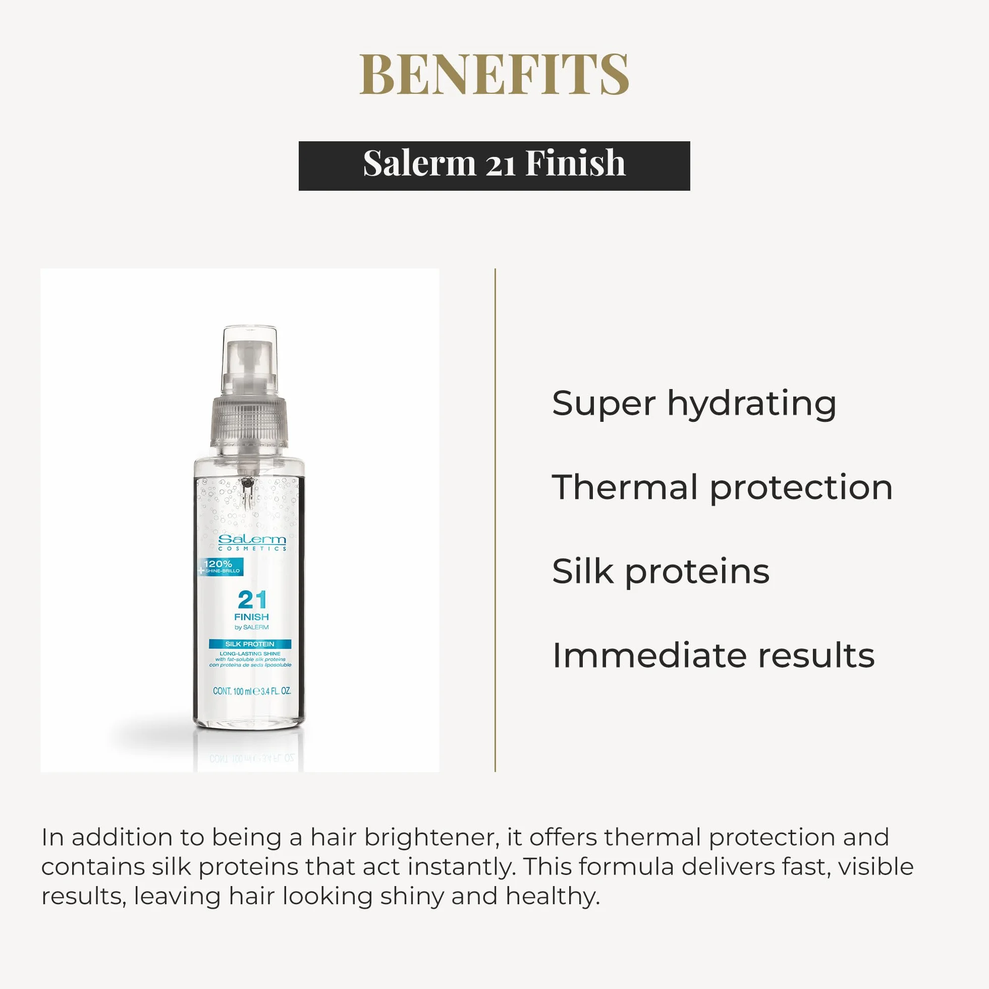 SALERM Spray Pelo Iluminador Salerm 21 Finish 100 ml con Proteínas de Seda Protector Térmico