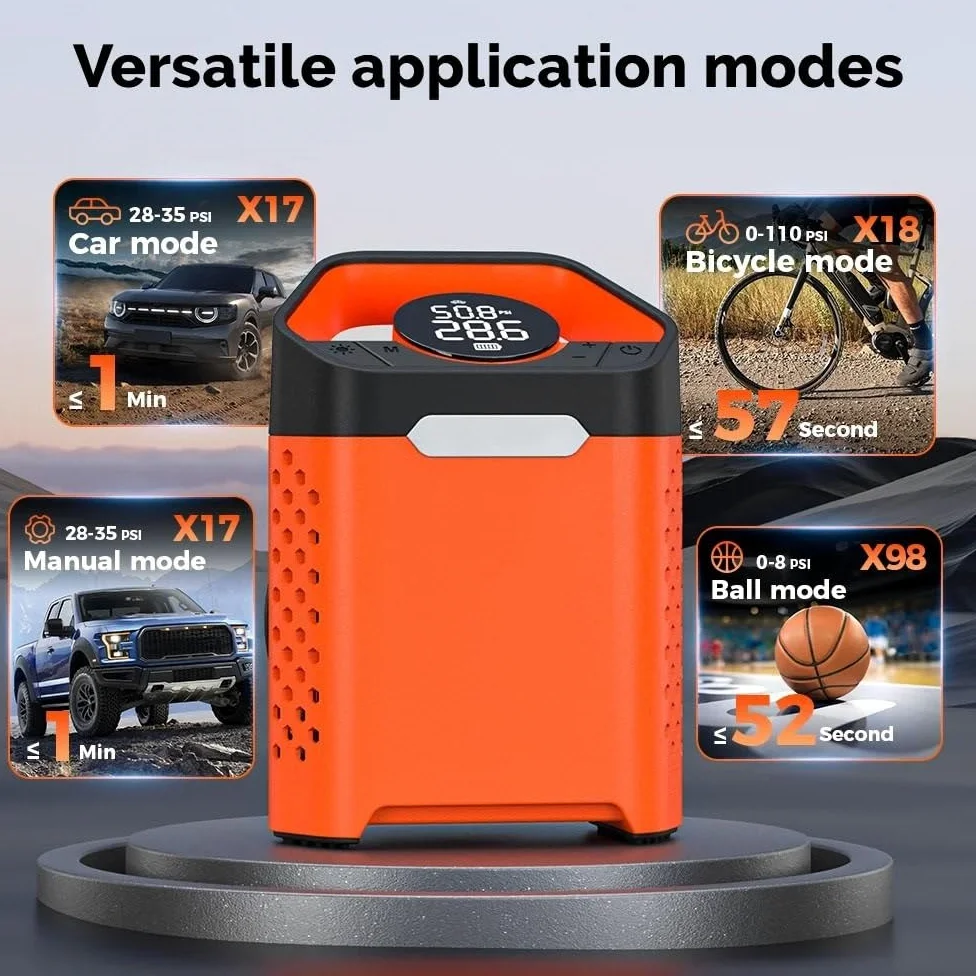 Inflador Ruedas Coche Compresor portátil para Coche, Inflador de neumáticos de Coche de 160 PSI, 7800mAh, para Coches, Motocicletas, Bicicletas, Bolas Compresores de Aire portátiles(Orange)