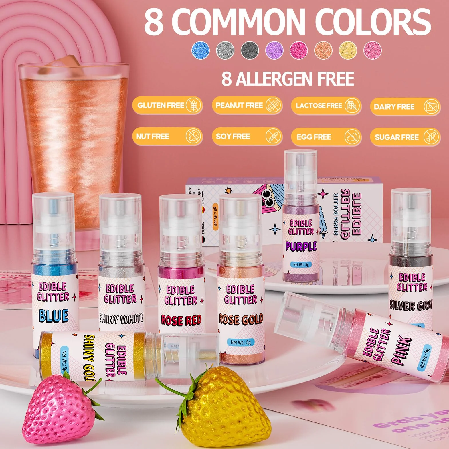 Waysroma Purpurina Comestible Spray Oro 5g Polvos Decoración Tartas