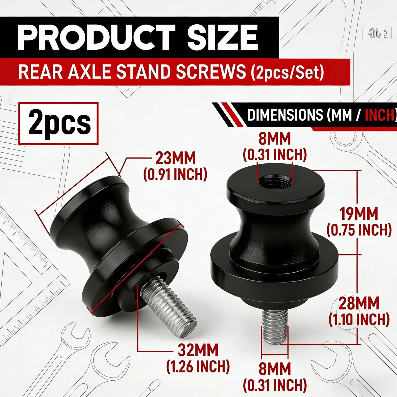 Jetstream 2 piezas M8 soporte soporte Bobbins, soporte de montaje, accesorios para rueda de mortor, adecuado para la mayoría de agujeros de brazo oscilante de 8 mm, negro