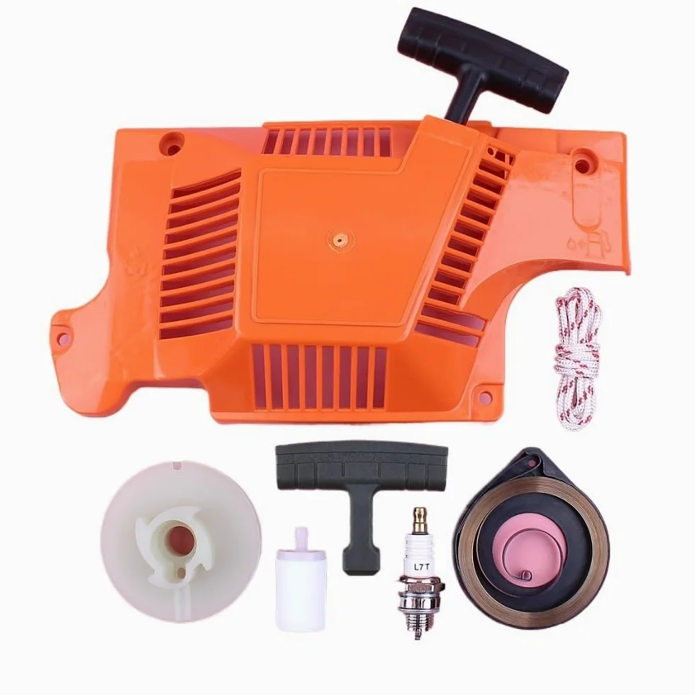 Kit de 7 Piezas de polea de Arranque, Cuerda, Mango, Resorte, Filtro de Combustible, bujías, Piezas de Repuesto for Motosierra 50, 51 y 55.