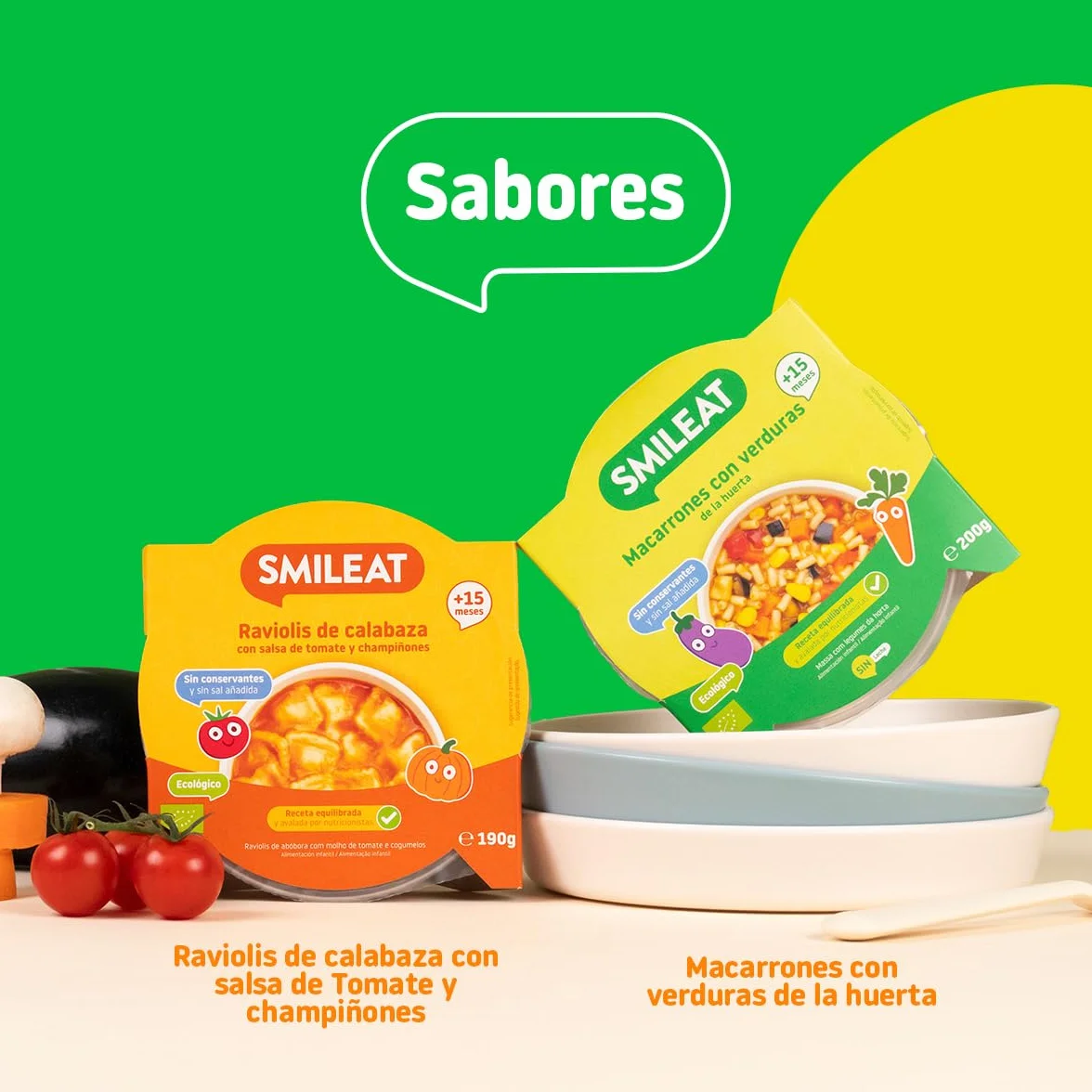 Smileat Platito de Macarrones con Verduras de la Huerta Ecológico 200g