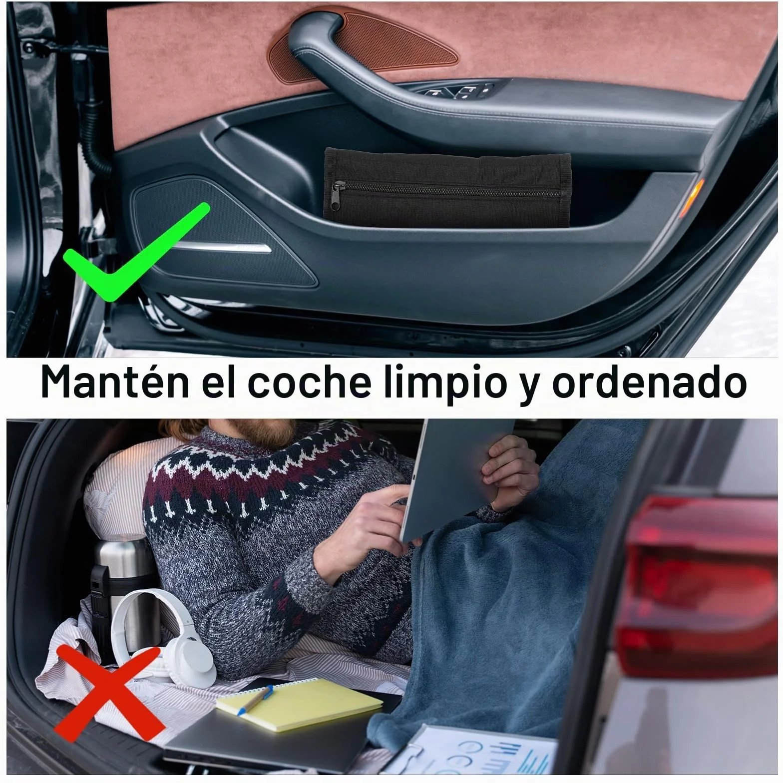 Carpeta para vehículos, carpeta para documentos A5, 24 x 17,5 cm, bolsa portátil para carpetas para coche con múltiples compartimentos, accesorios para guardar recibos y billetes