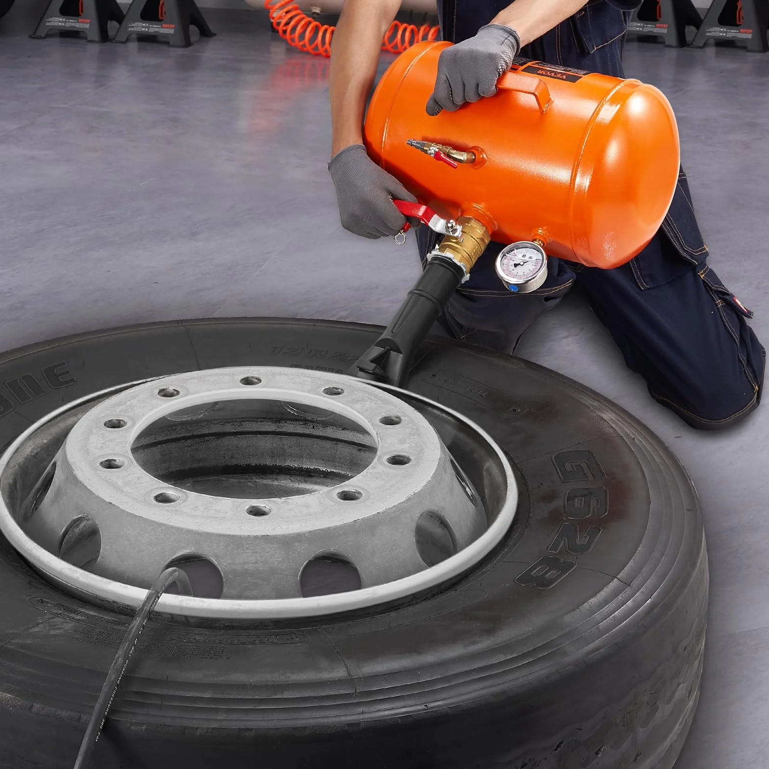 VEVOR Inflador de talones de neumáticos Inflador de neumáticos Rompetalones 19L 400x535x295mm Colocador de talones de neumáticos 85-116psi Inflador de impactos de neumáticos para automóviles